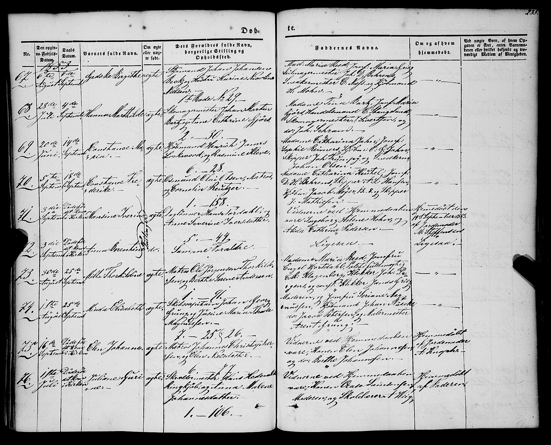 Nykirken Sokneprestembete, SAB/A-77101/H/Haa/L0014: Parish register (official) no. B 1, 1844-1858, p. 235