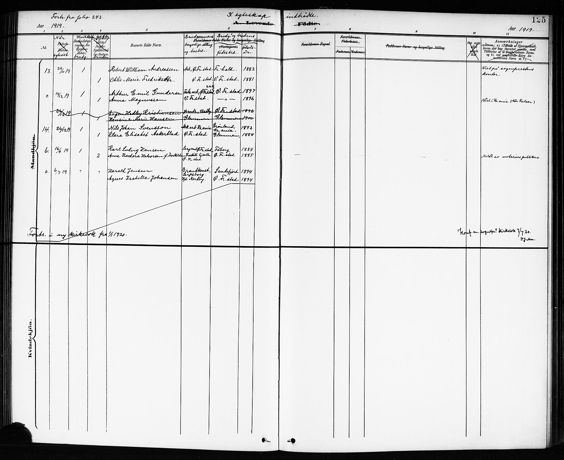 Østre Fredrikstad prestekontor Kirkebøker, AV/SAO-A-10907/G/Ga/L0002: Parish register (copy) no. 2, 1900-1919, p. 125