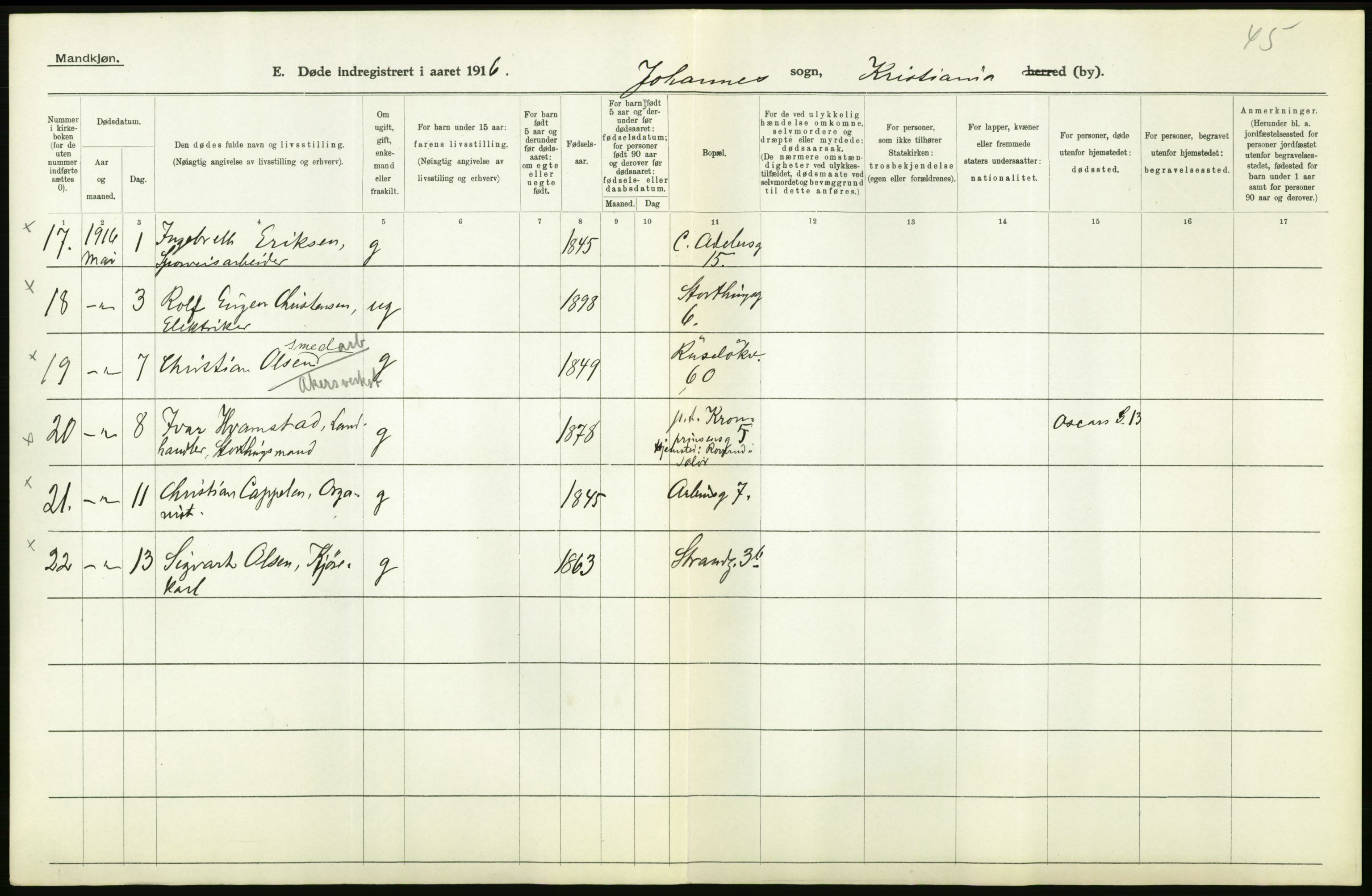 Statistisk sentralbyrå, Sosiodemografiske emner, Befolkning, AV/RA-S-2228/D/Df/Dfb/Dfbf/L0010: Kristiania: Døde, dødfødte., 1916, p. 464