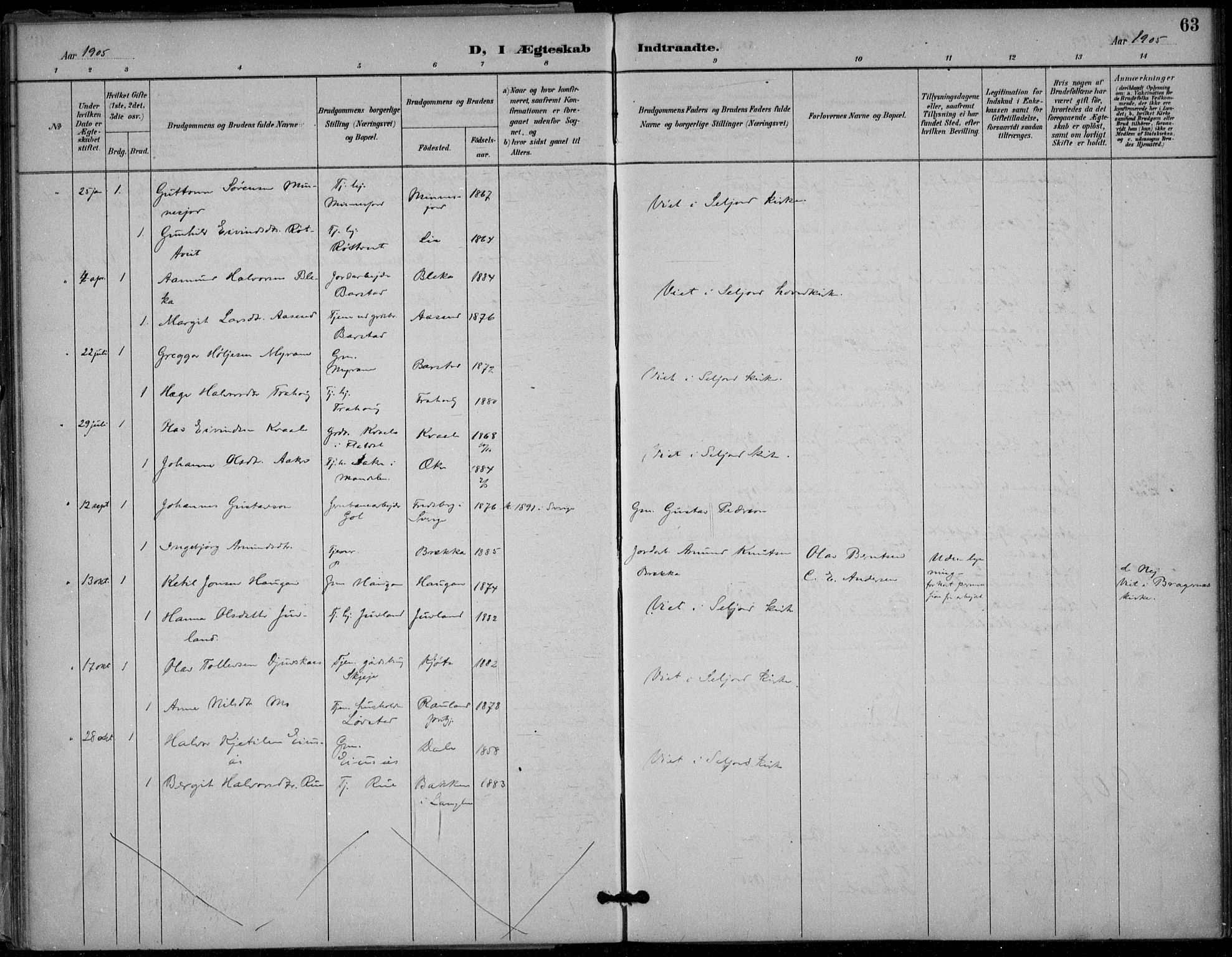 Seljord kirkebøker, SAKO/A-20/F/Fb/L0002: Parish register (official) no. II 2, 1887-1917, p. 63