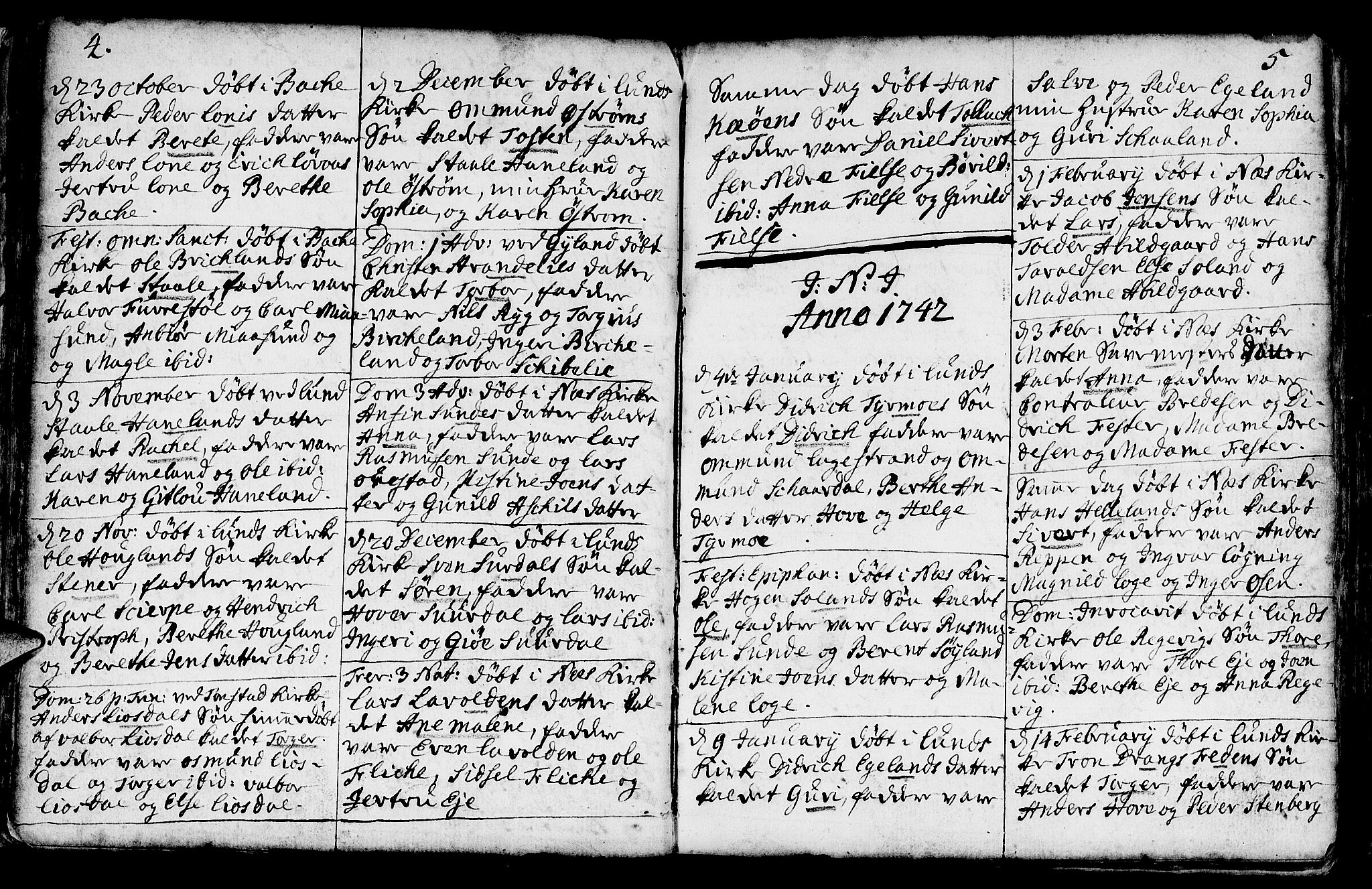 Lund sokneprestkontor, AV/SAST-A-101809/S06/L0002: Parish register (official) no. A 2, 1738-1760, p. 4-5