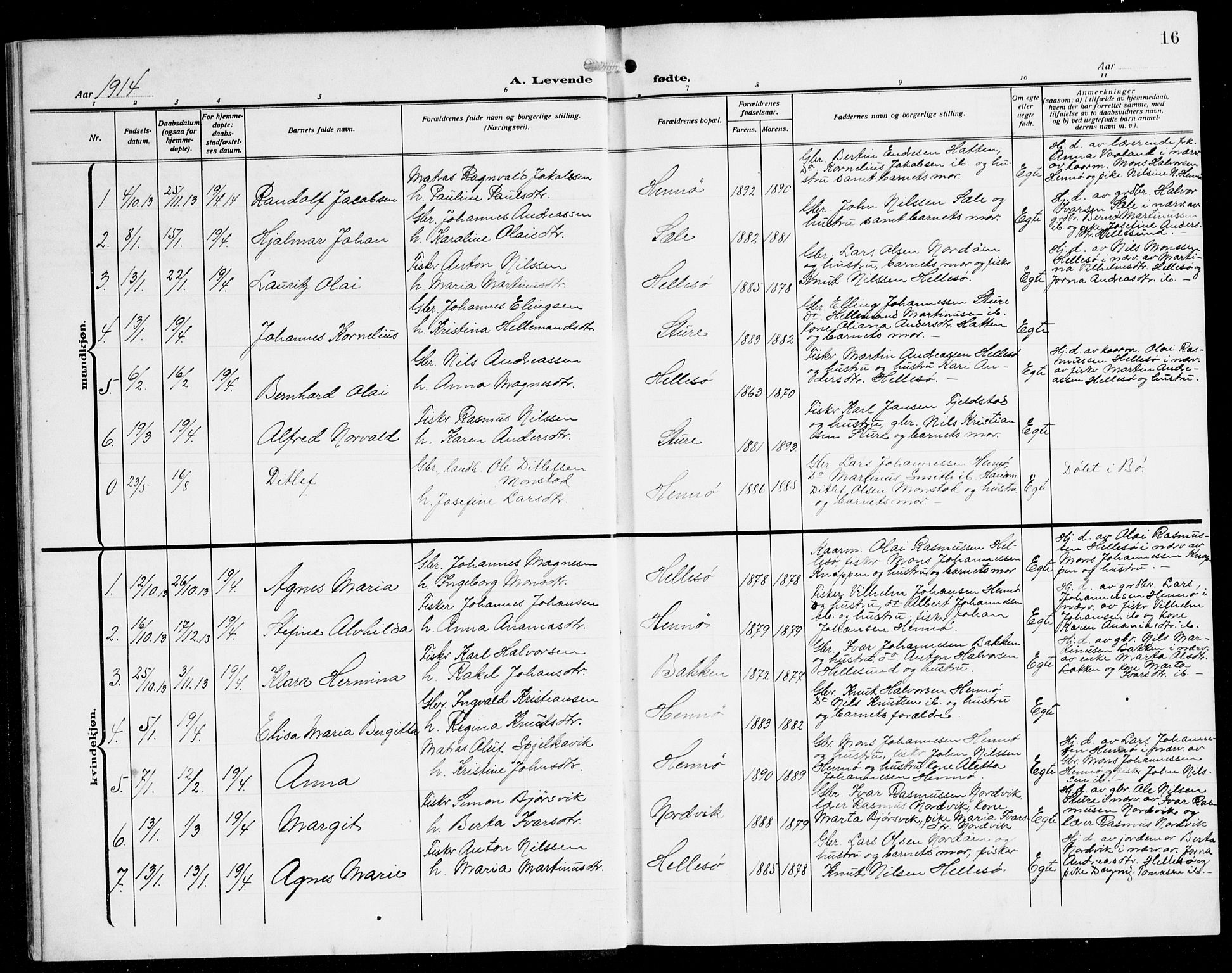 Herdla Sokneprestembete, SAB/A-75701/H/Hab: Parish register (copy) no. B 1, 1909-1929, p. 16