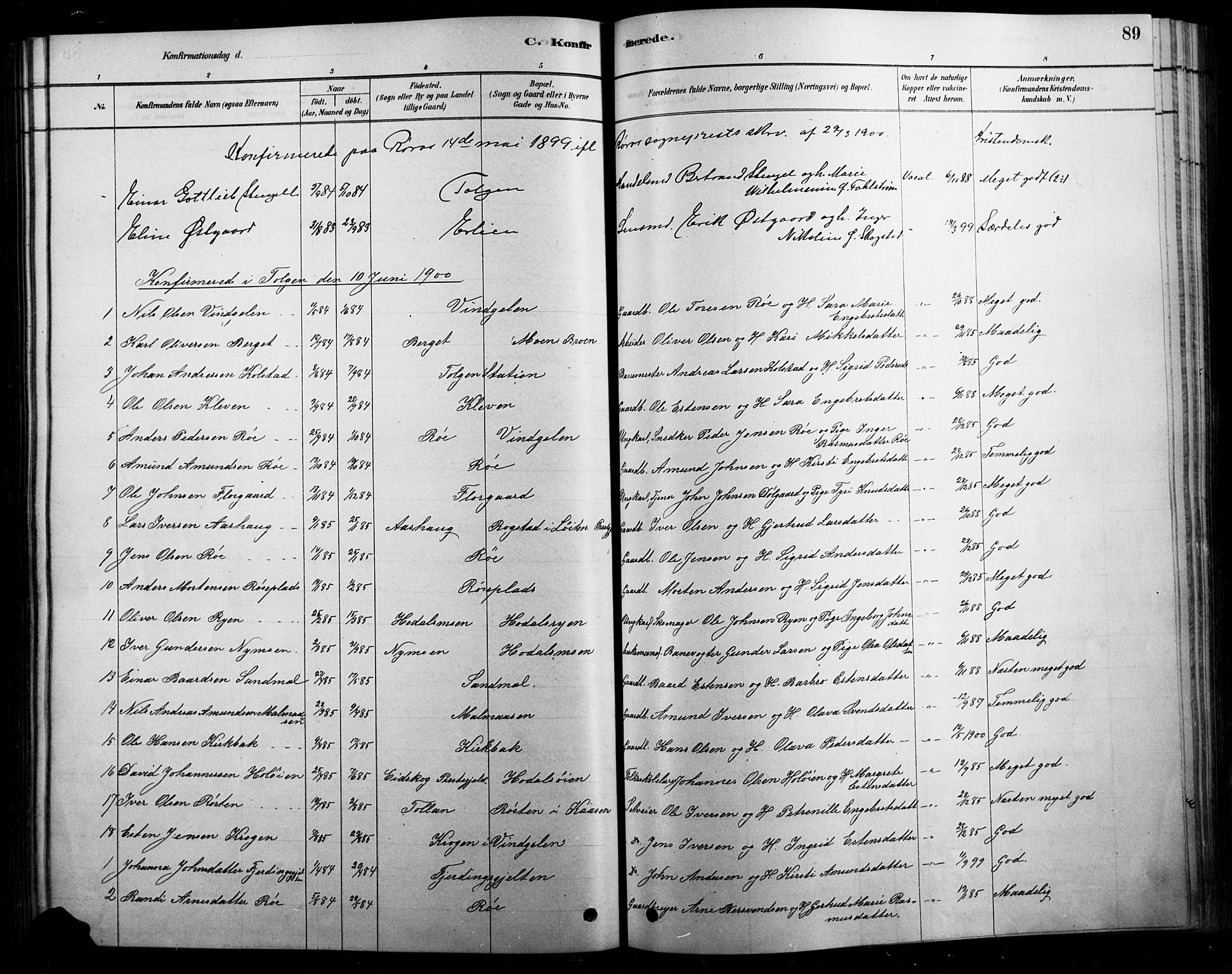 Tolga prestekontor, SAH/PREST-062/L/L0007: Parish register (copy) no. 7, 1878-1919, p. 89