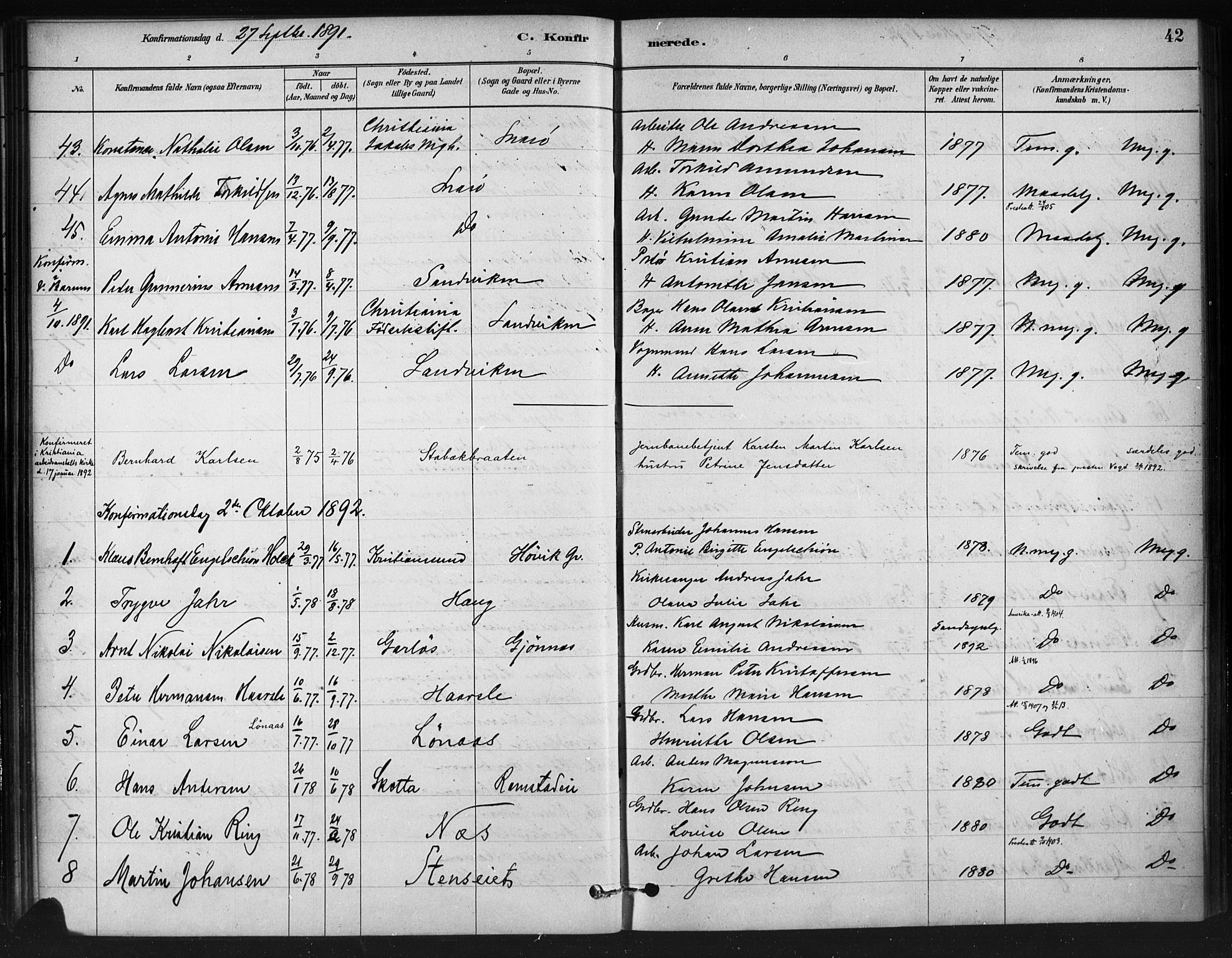 Asker prestekontor Kirkebøker, SAO/A-10256a/F/Fc/L0002: Parish register (official) no. III 2, 1879-1904, p. 42
