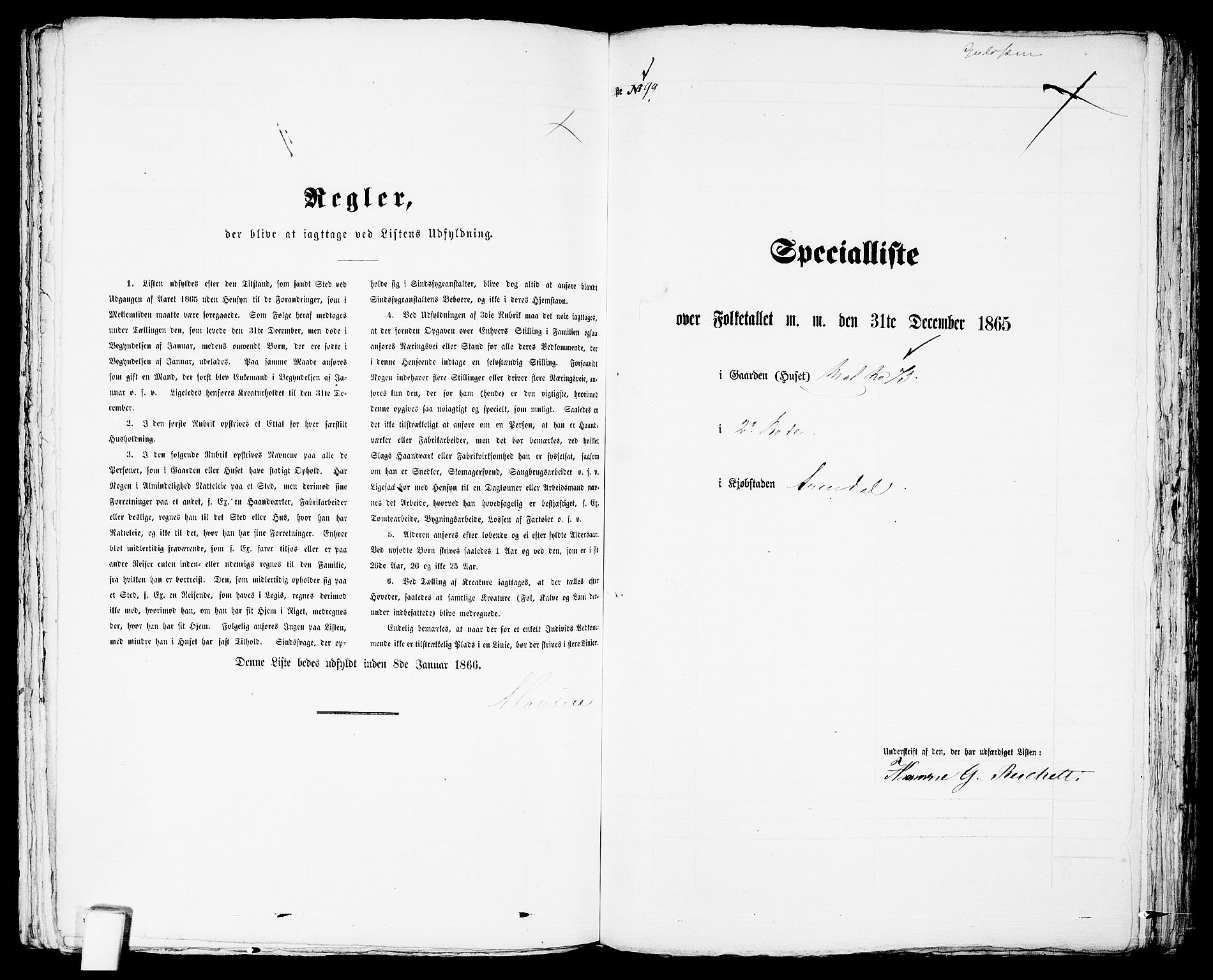 RA, 1865 census for Arendal, 1865, p. 203