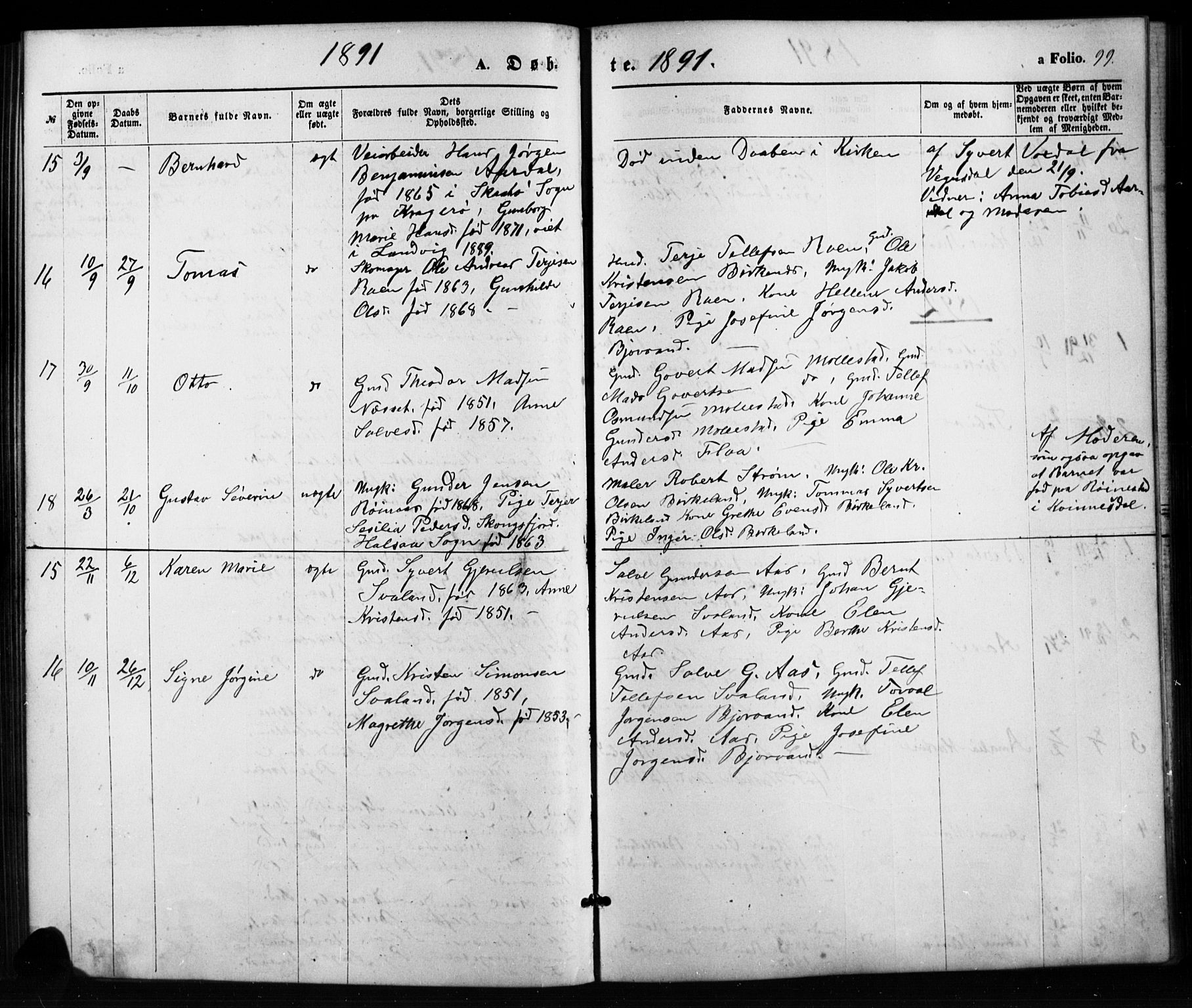 Birkenes sokneprestkontor, AV/SAK-1111-0004/F/Fb/L0003: Parish register (copy) no. B 3, 1876-1892, p. 99