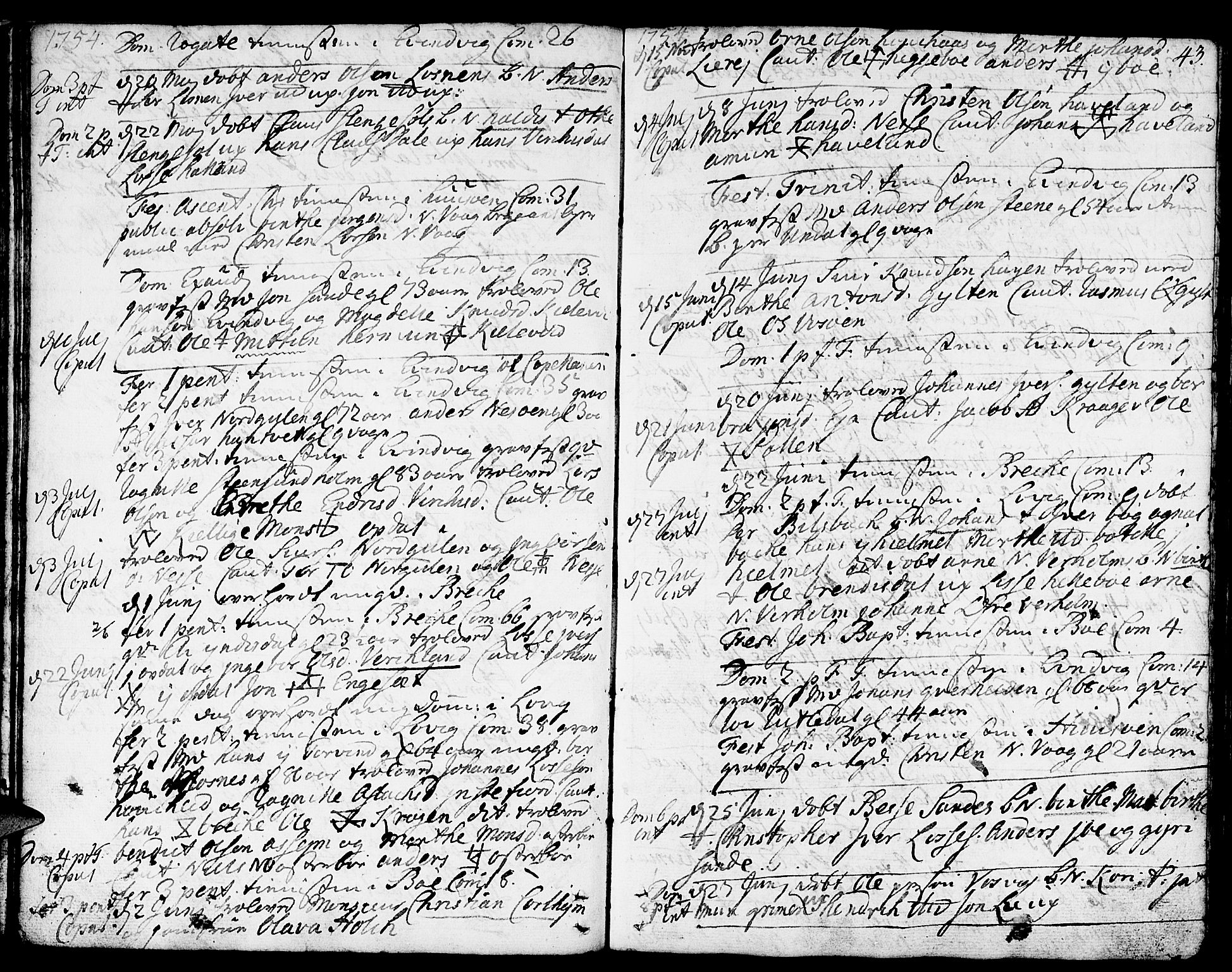 Gulen sokneprestembete, SAB/A-80201/H/Haa/Haaa/L0012: Parish register (official) no. A 12, 1749-1776, p. 43