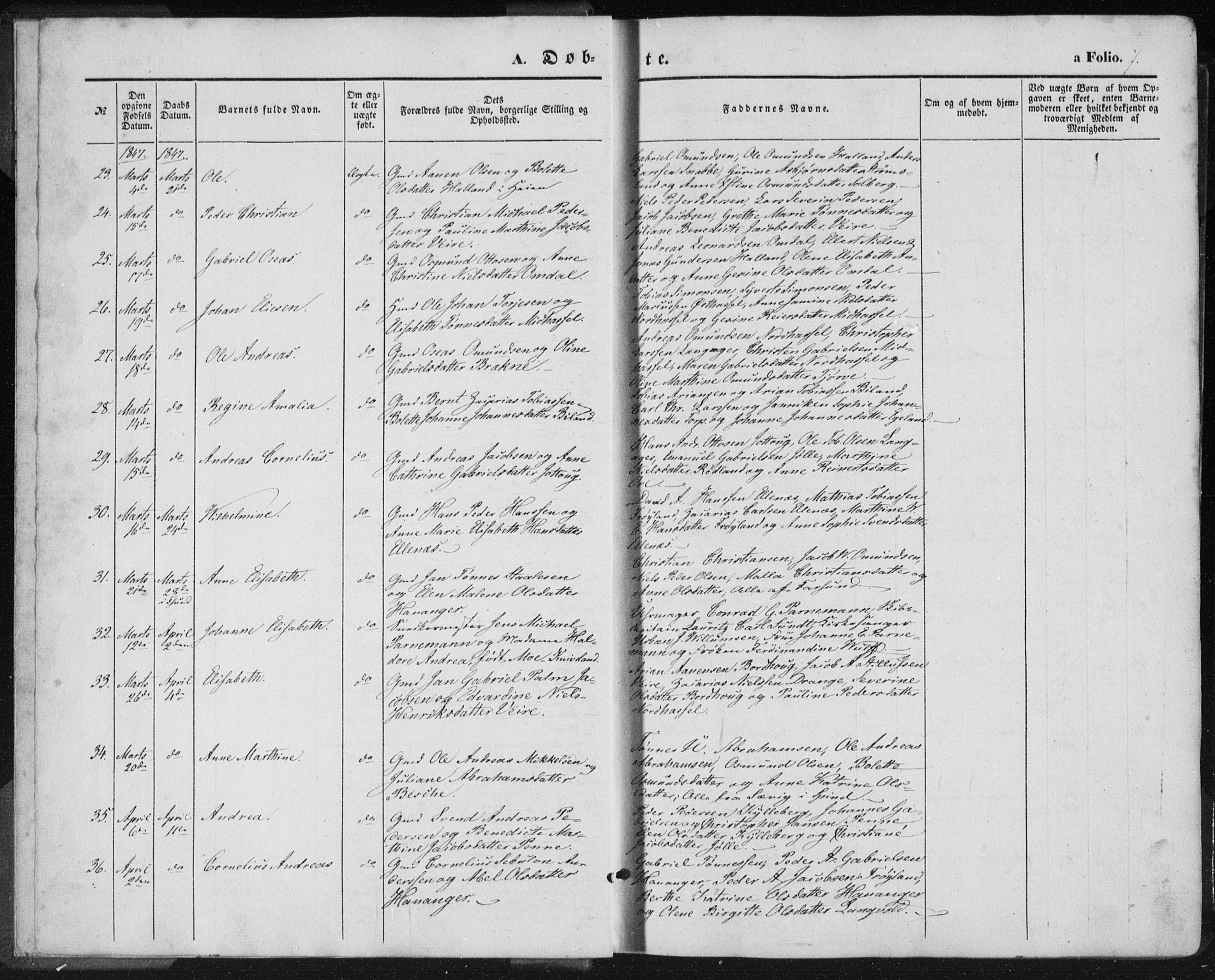 Lista sokneprestkontor, SAK/1111-0027/F/Fa/L0010: Parish register (official) no. A 10, 1846-1861, p. 7