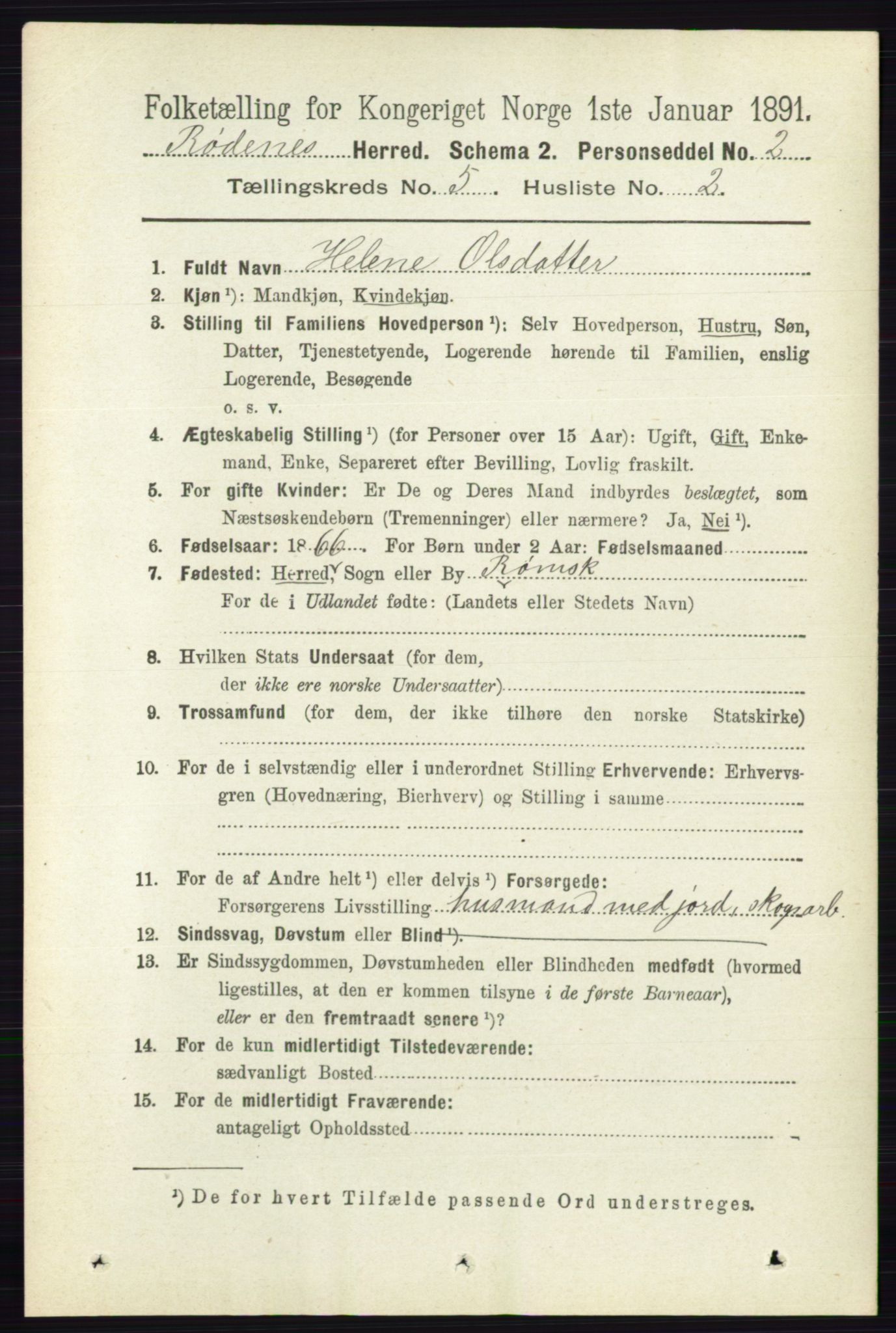 RA, 1891 census for 0120 Rødenes, 1891, p. 2099