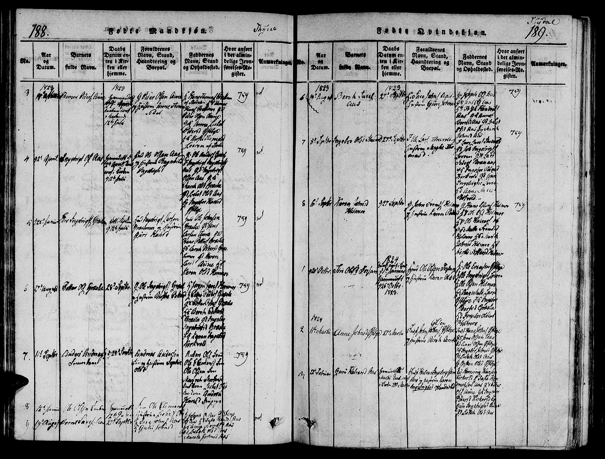 Ministerialprotokoller, klokkerbøker og fødselsregistre - Sør-Trøndelag, SAT/A-1456/695/L1142: Parish register (official) no. 695A04 /2, 1816-1824, p. 188-189