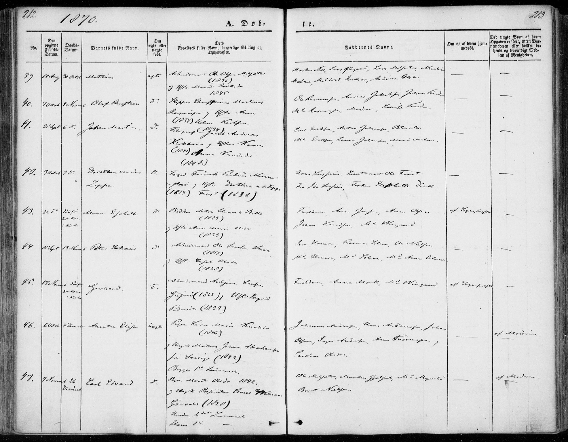 Ministerialprotokoller, klokkerbøker og fødselsregistre - Møre og Romsdal, SAT/A-1454/558/L0689: Parish register (official) no. 558A03, 1843-1872, p. 212-213