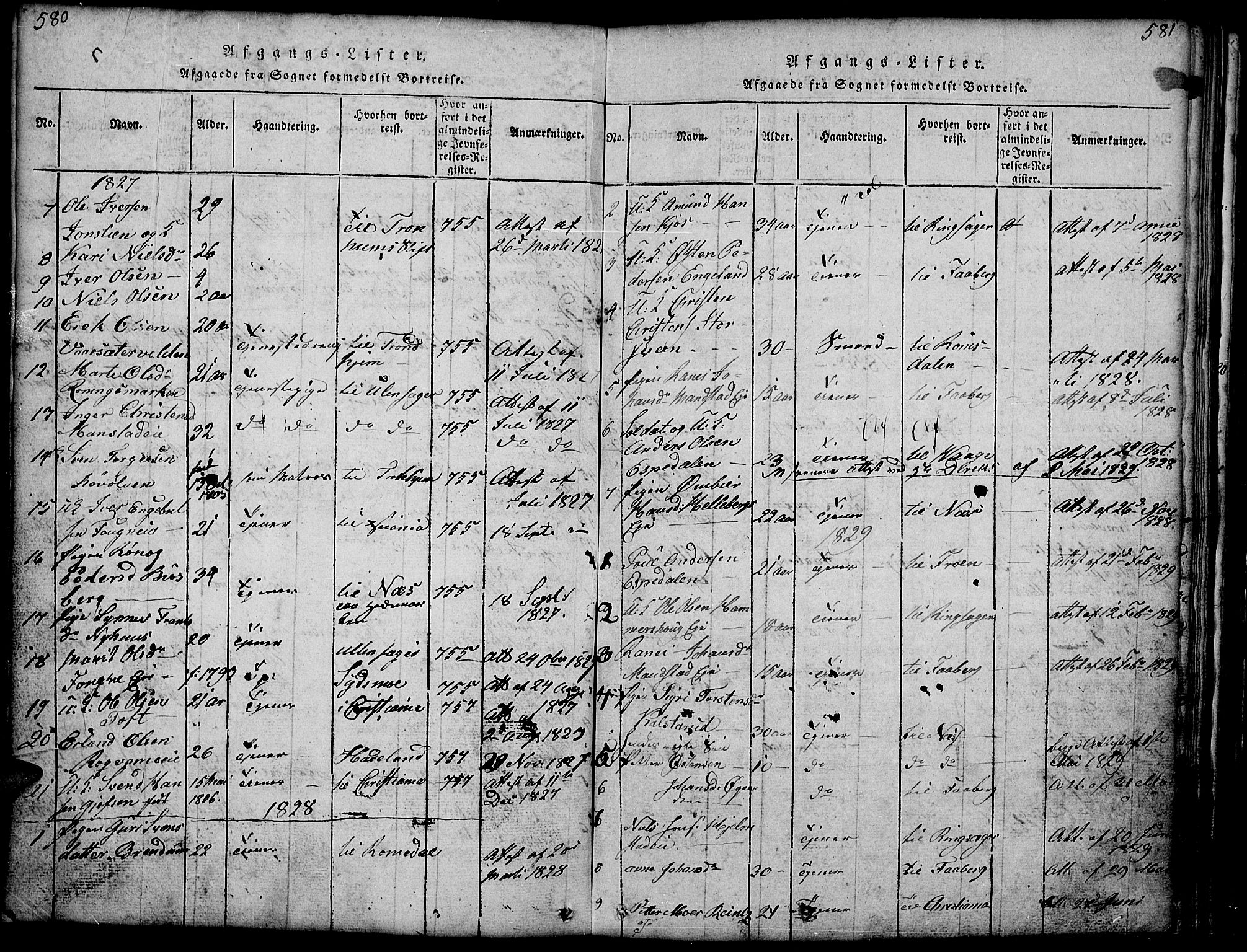 Gausdal prestekontor, SAH/PREST-090/H/Ha/Hab/L0001: Parish register (copy) no. 1, 1817-1848, p. 580-581
