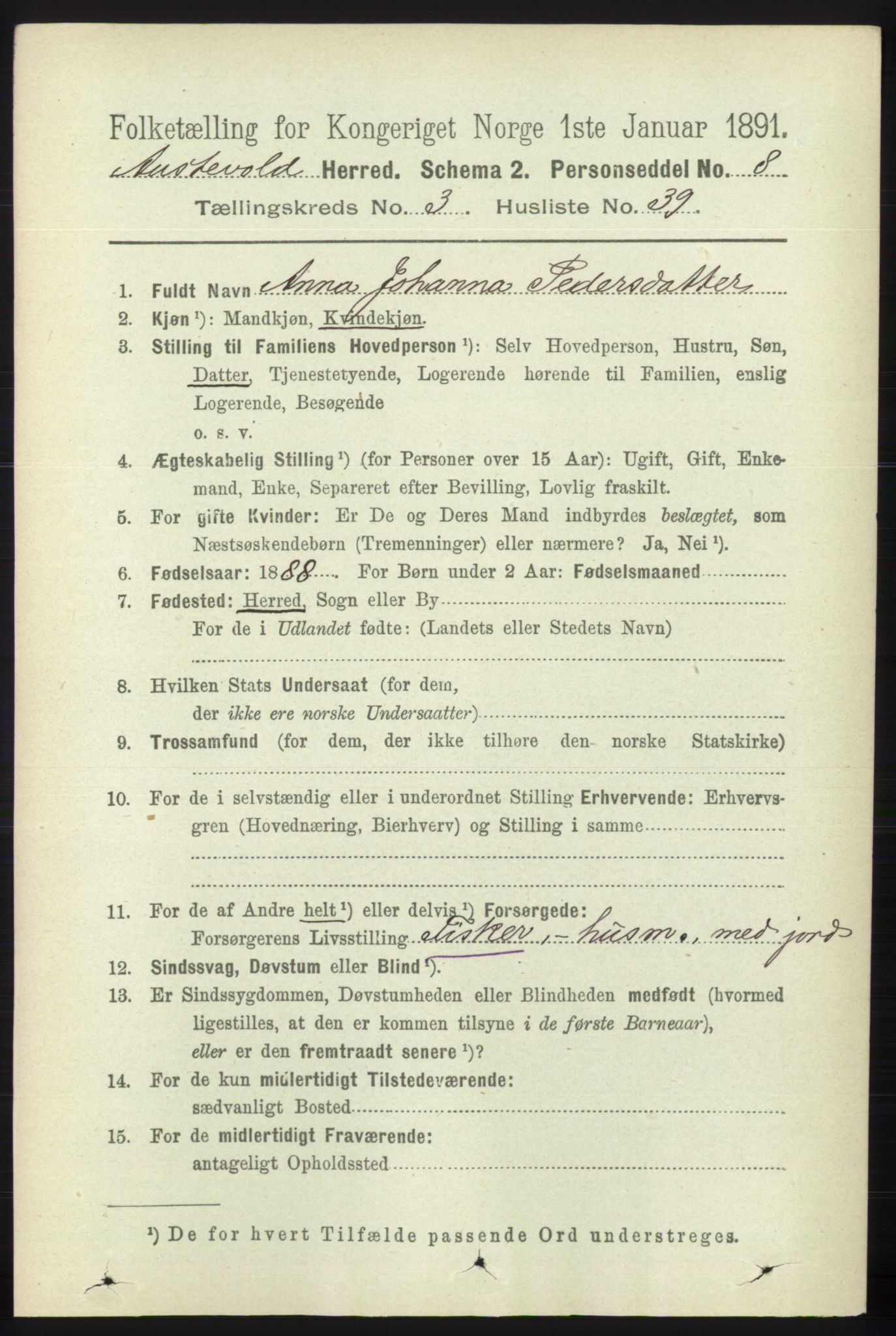 RA, 1891 census for 1244 Austevoll, 1891, p. 1224