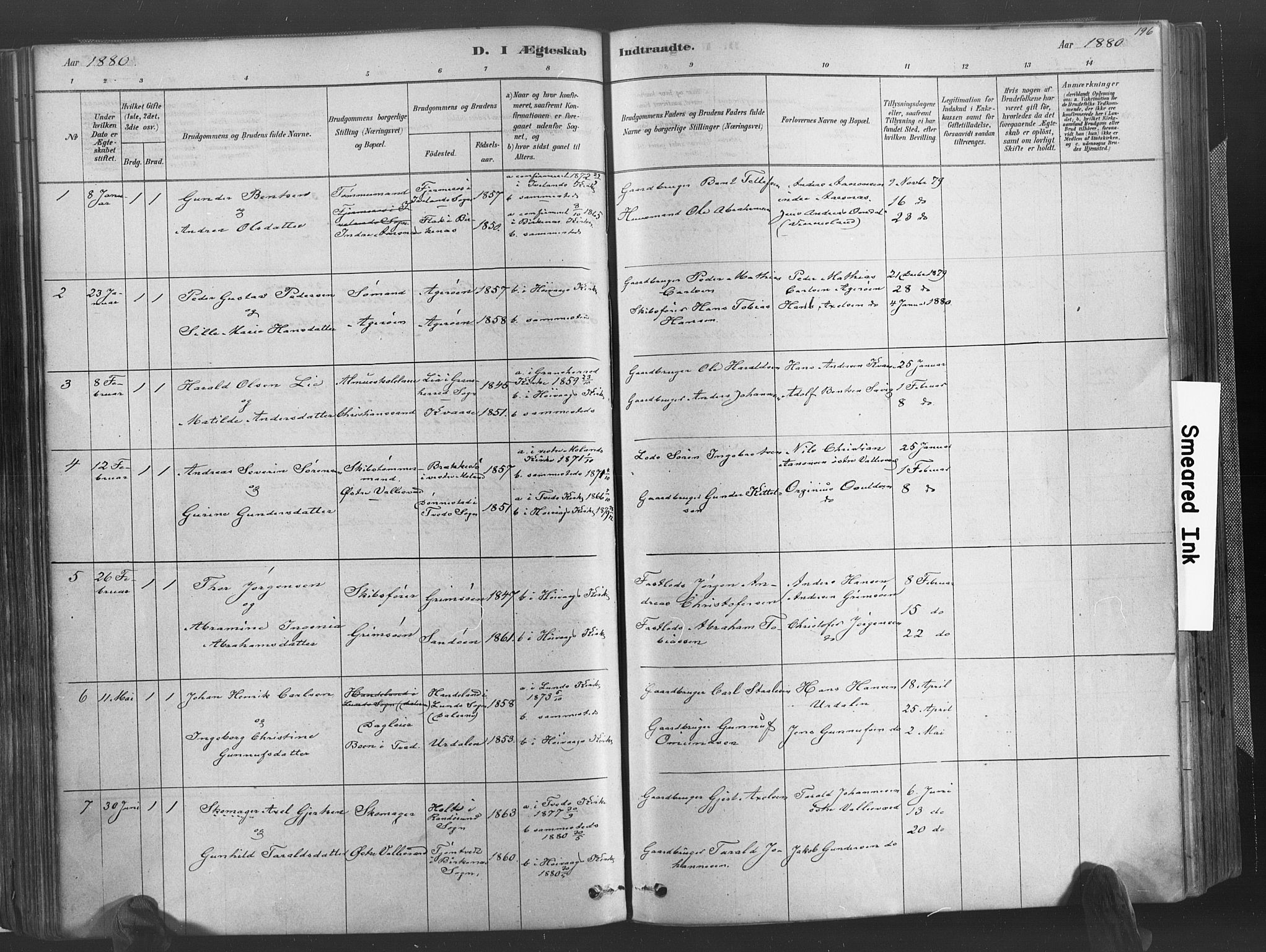 Høvåg sokneprestkontor, AV/SAK-1111-0025/F/Fa/L0005: Parish register (official) no. A 5, 1878-1893, p. 196