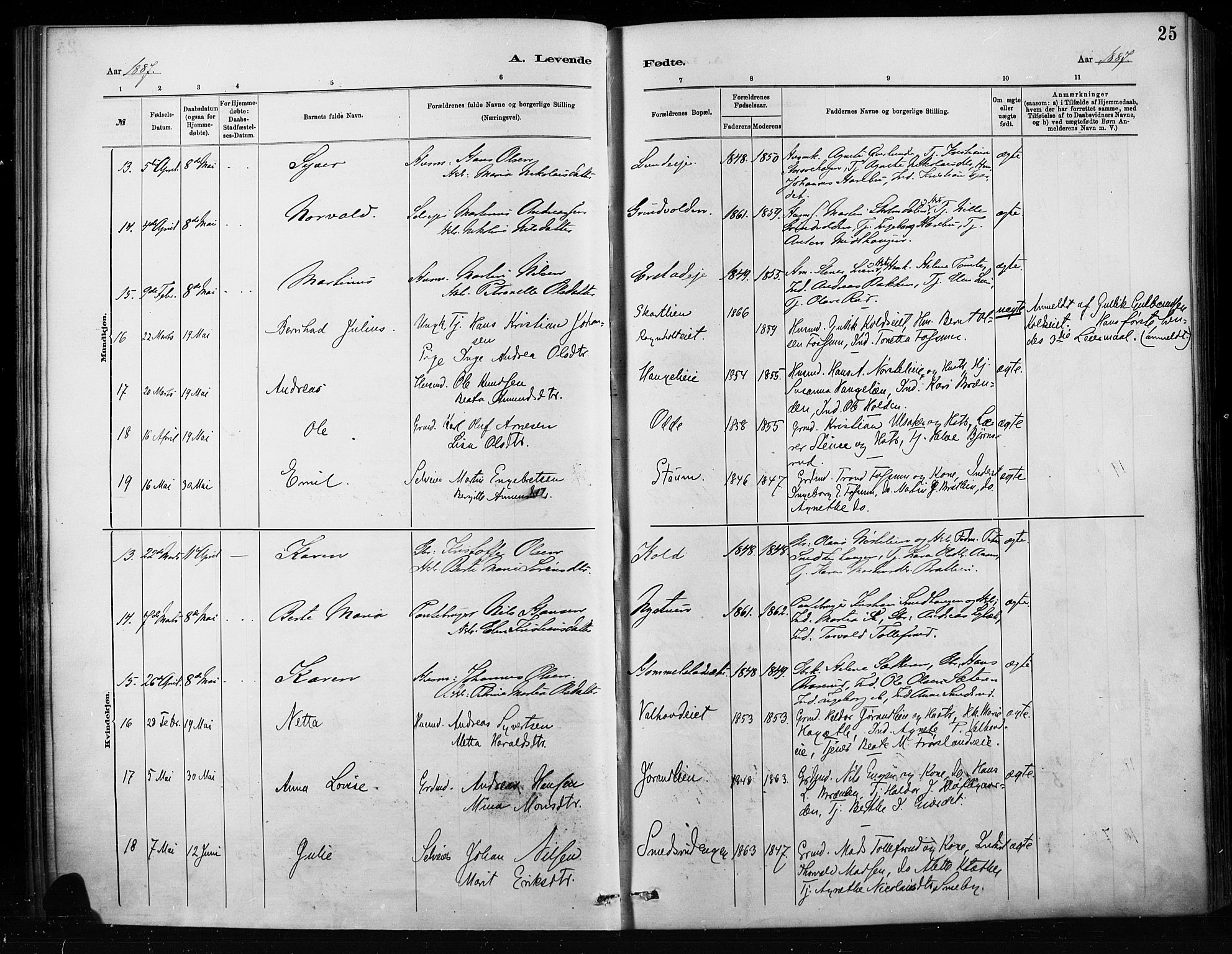 Nordre Land prestekontor, AV/SAH-PREST-124/H/Ha/Haa/L0004: Parish register (official) no. 4, 1882-1896, p. 25