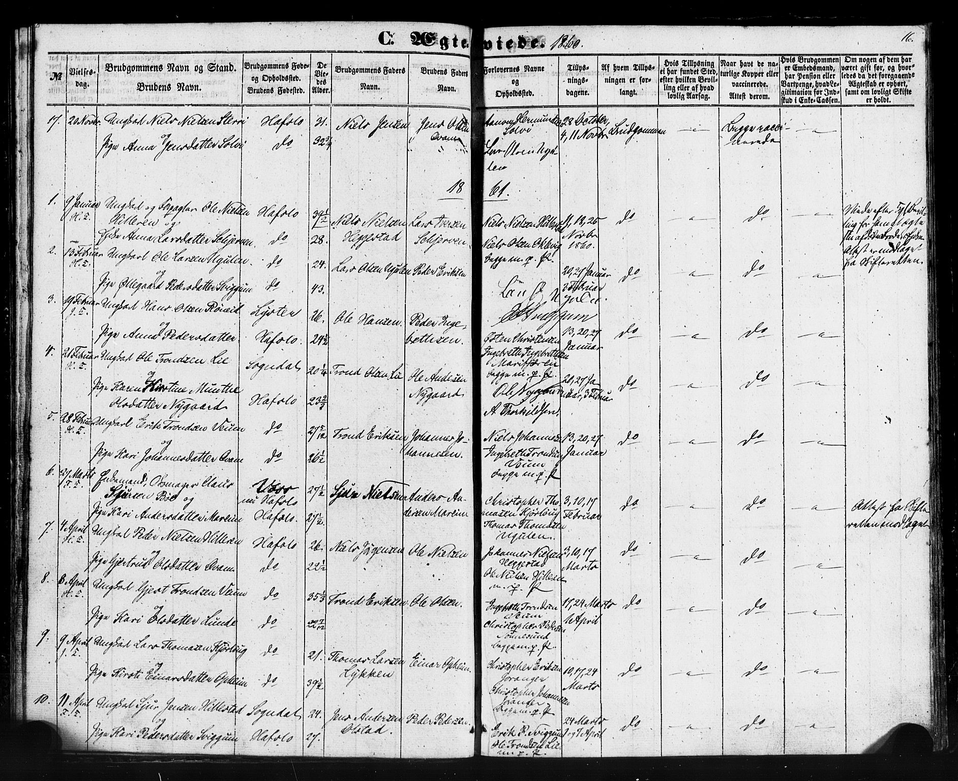 Hafslo sokneprestembete, AV/SAB-A-80301/H/Haa/Haaa/L0013: Parish register (official) no. A 13, 1854-1879, p. 16