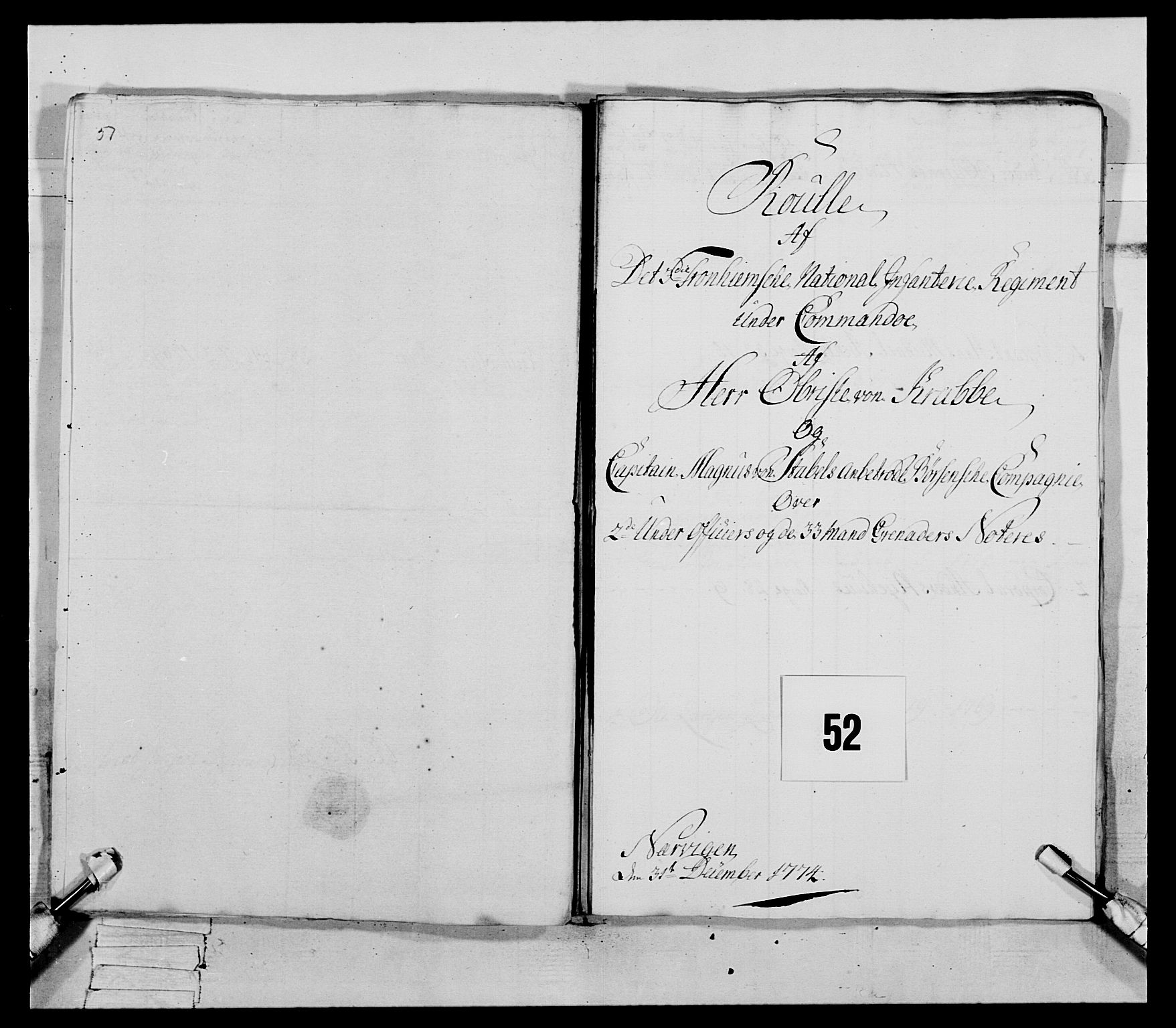 Generalitets- og kommissariatskollegiet, Det kongelige norske kommissariatskollegium, RA/EA-5420/E/Eh/L0085: 3. Trondheimske nasjonale infanteriregiment, 1773-1775, p. 329