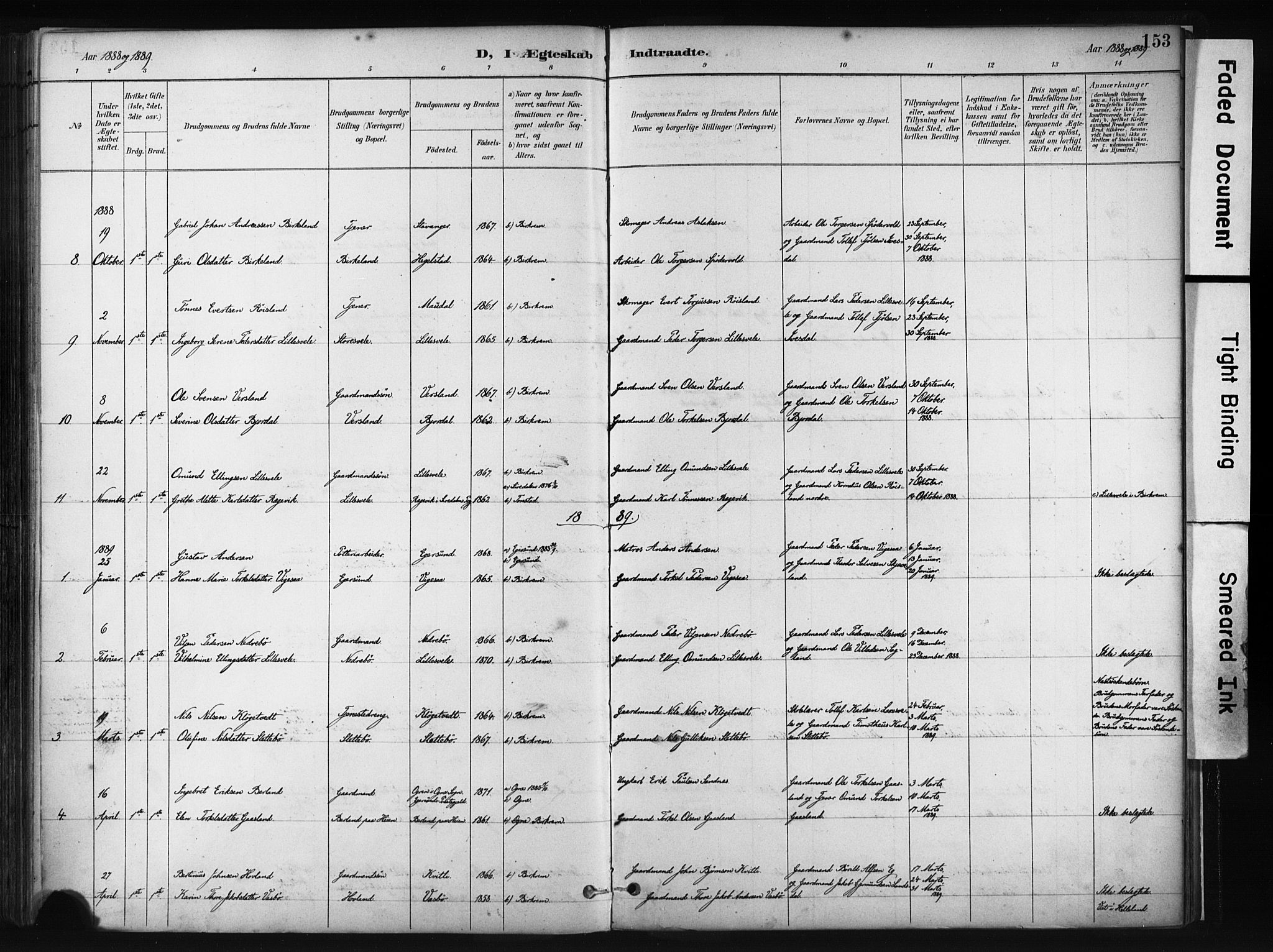 Helleland sokneprestkontor, AV/SAST-A-101810: Parish register (official) no. A 9, 1887-1908, p. 153