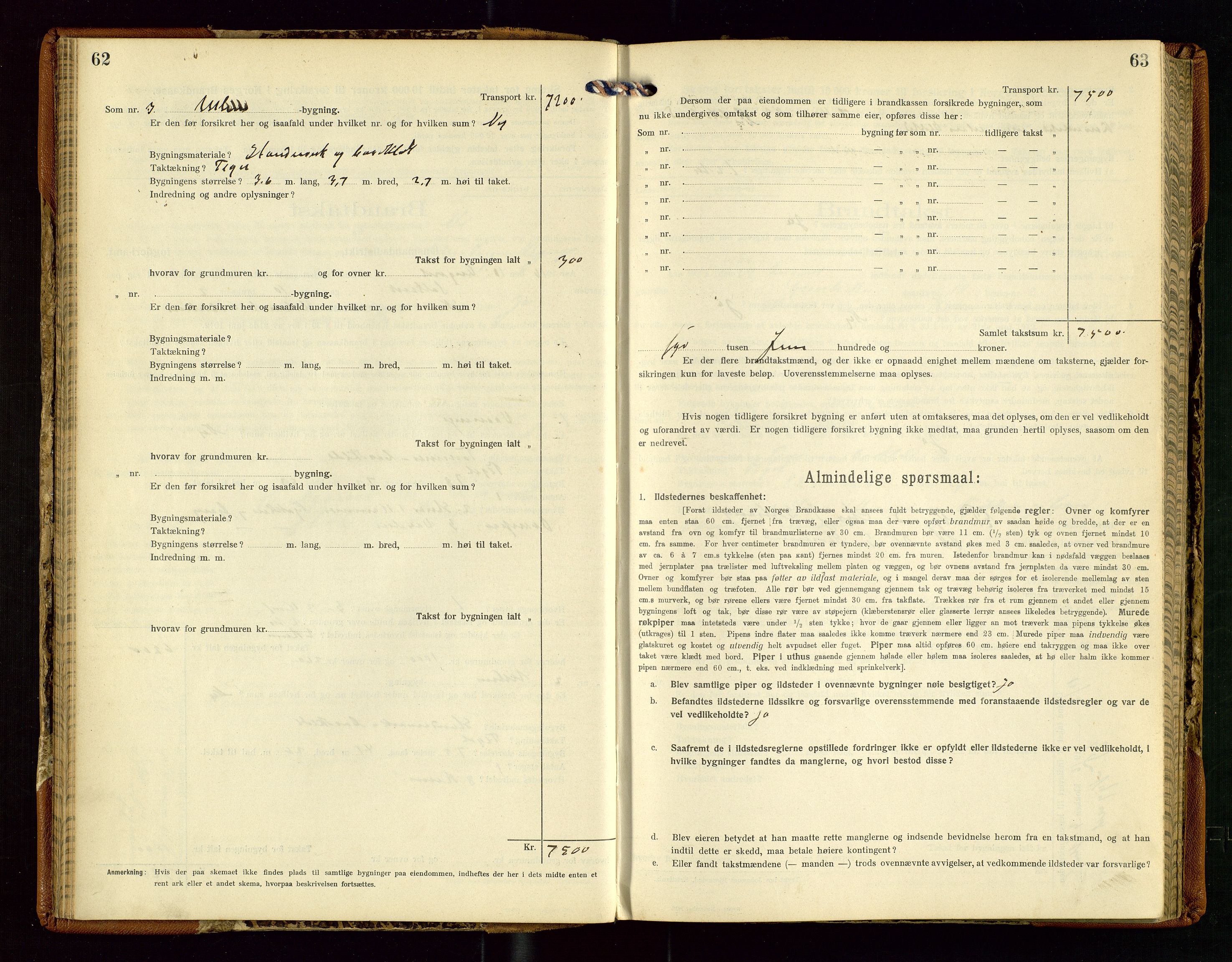 Torvestad lensmannskontor, AV/SAST-A-100307/1/Gob/L0005: "Brandtaxationsprotokol for Torvestad Lensmannsdistrikt", 1915-1928, p. 62-63