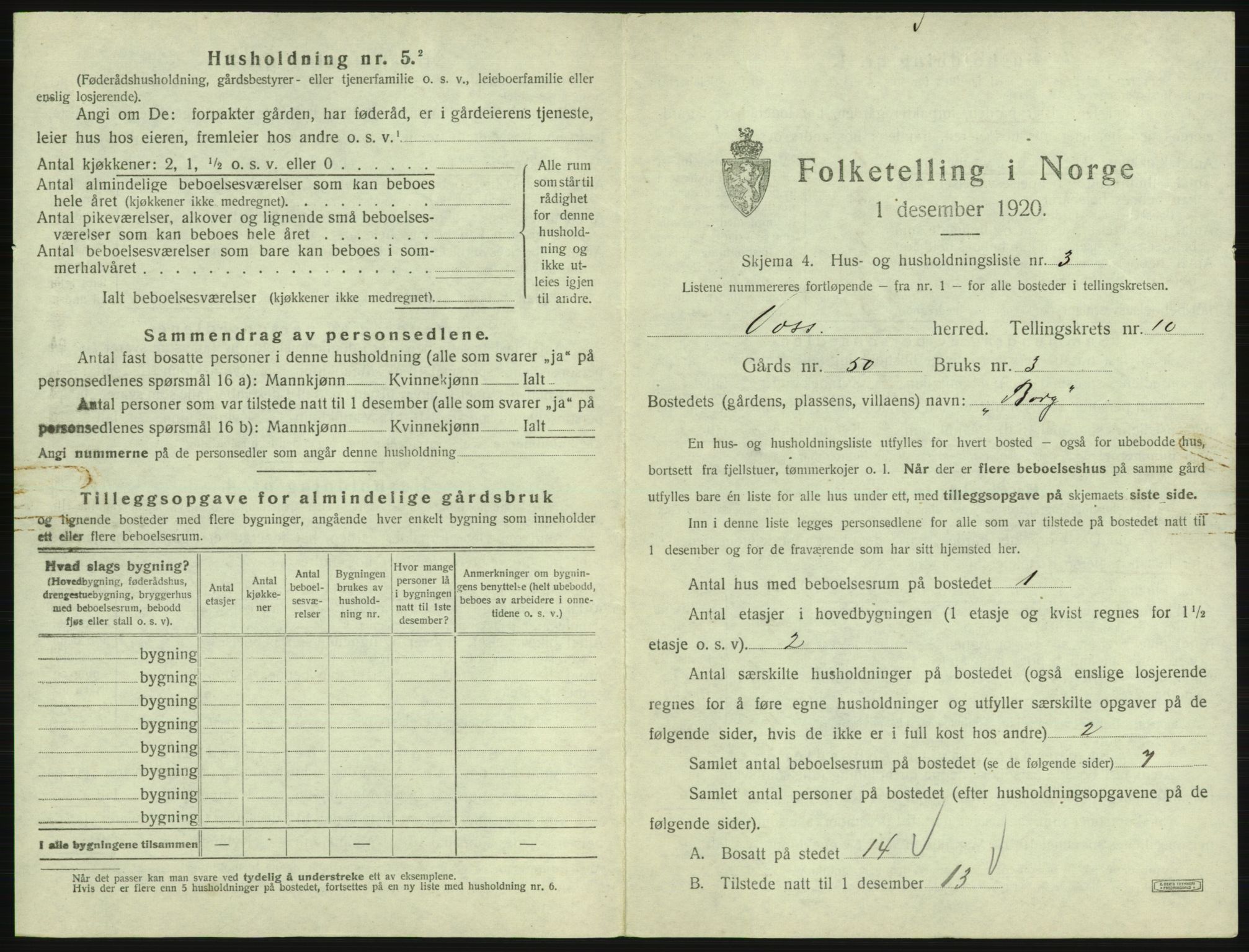 SAB, 1920 census for Voss, 1920, p. 945