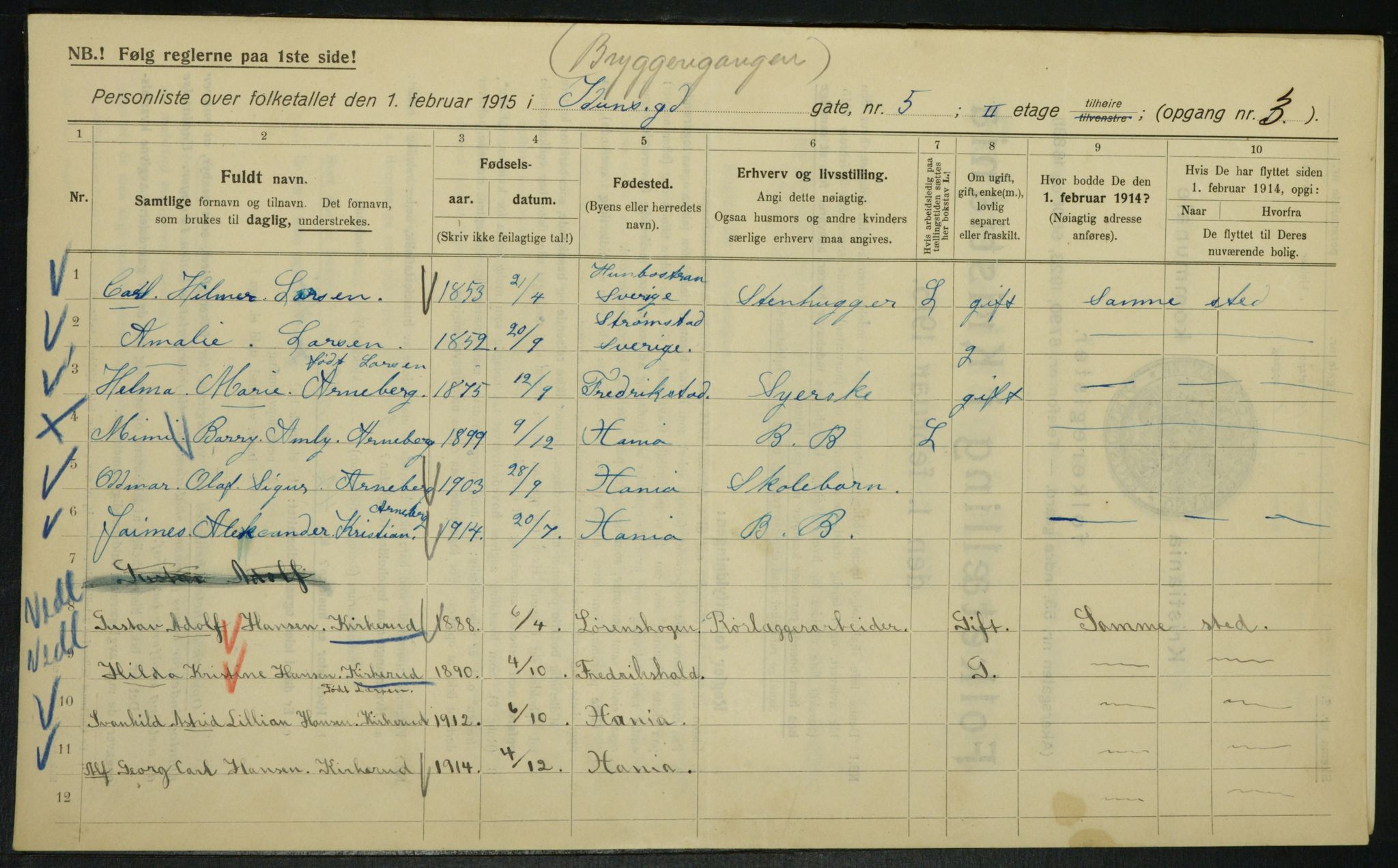 OBA, Municipal Census 1915 for Kristiania, 1915, p. 10178