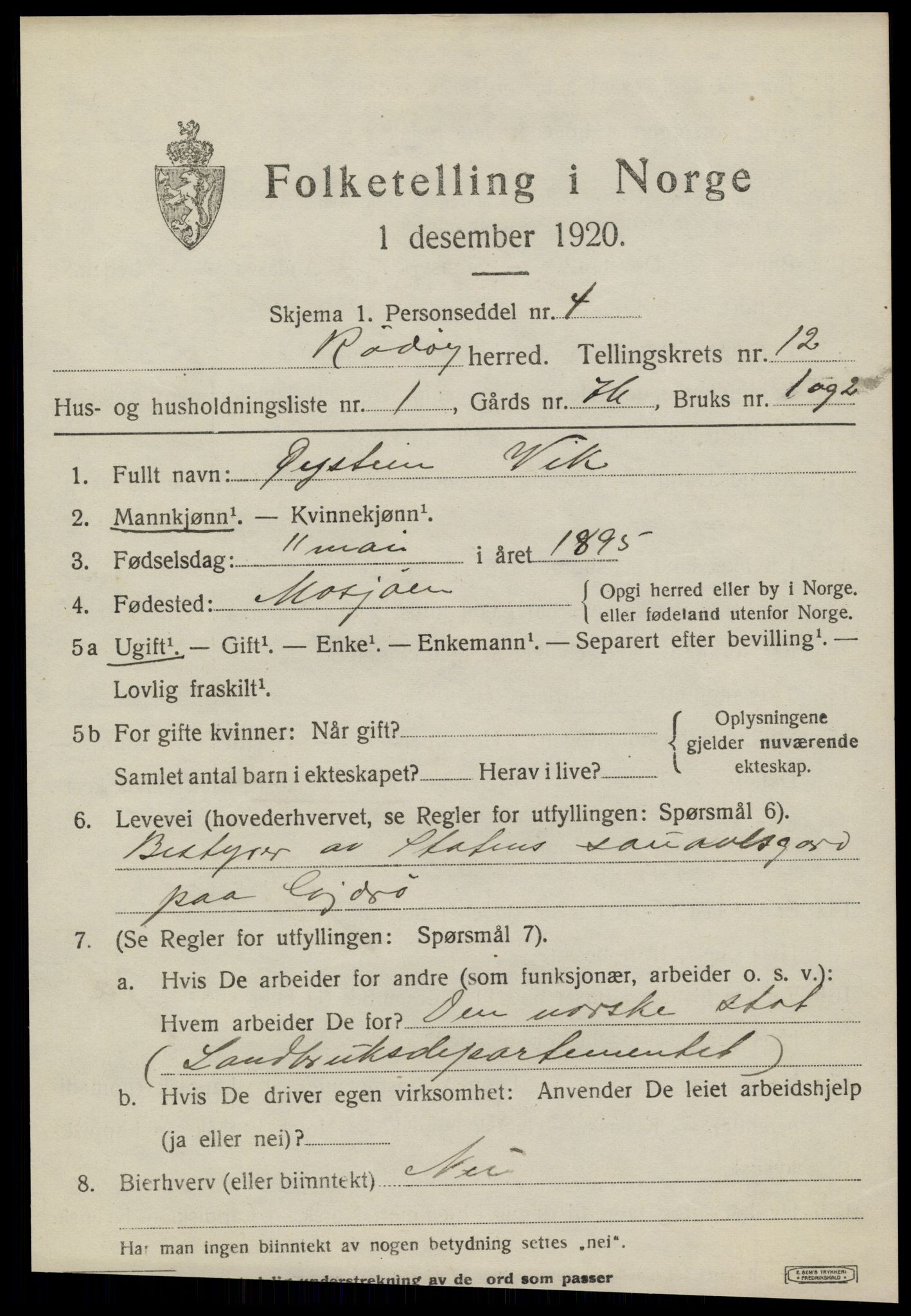 SAT, 1920 census for Rødøy, 1920, p. 6502