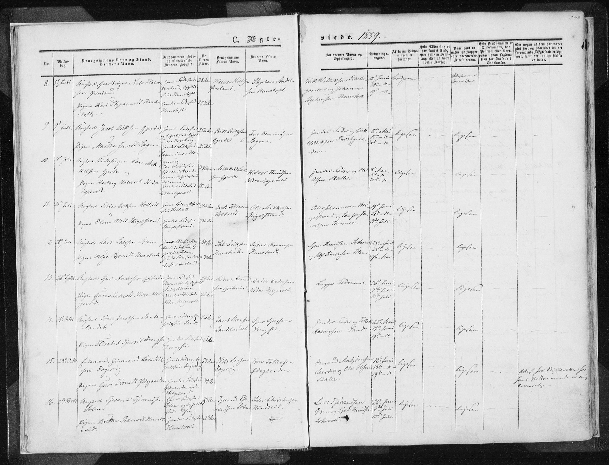 Vikedal sokneprestkontor, AV/SAST-A-101840/01/IV: Parish register (official) no. A 6.2, 1851-1867, p. 242