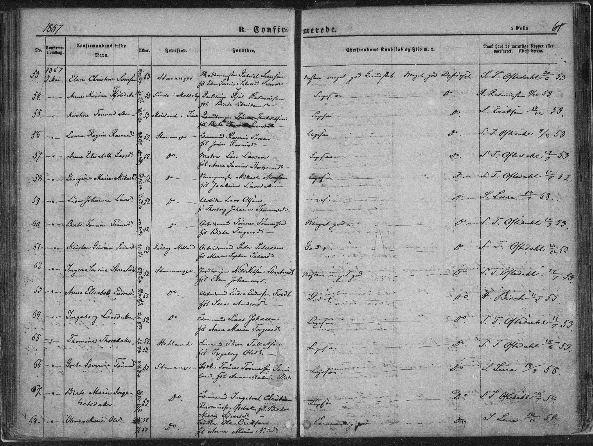 Domkirken sokneprestkontor, AV/SAST-A-101812/001/30/30BA/L0018: Parish register (official) no. A 17, 1857-1877, p. 61