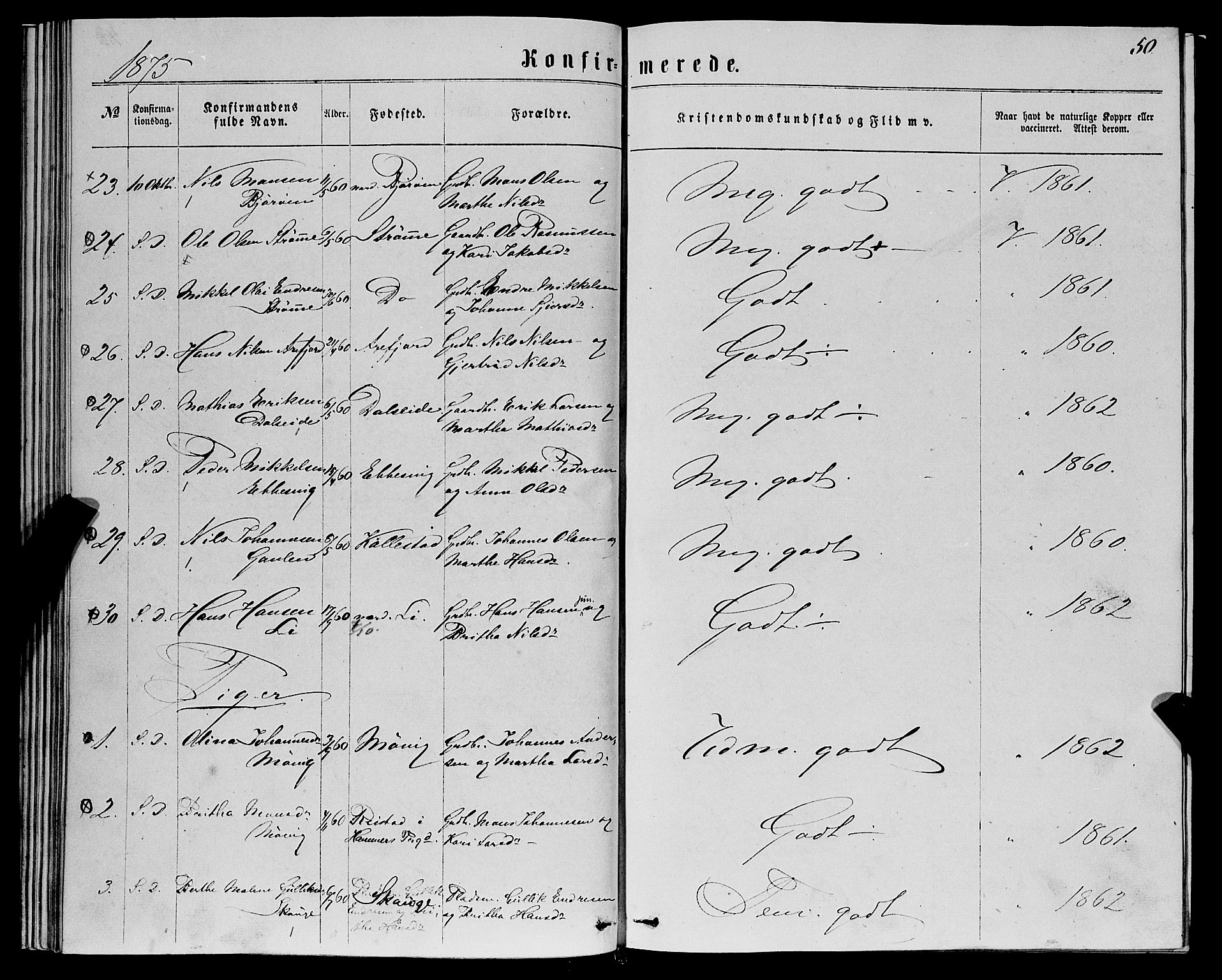 Fjell sokneprestembete, SAB/A-75301/H/Haa: Parish register (official) no. A 5, 1864-1877, p. 50