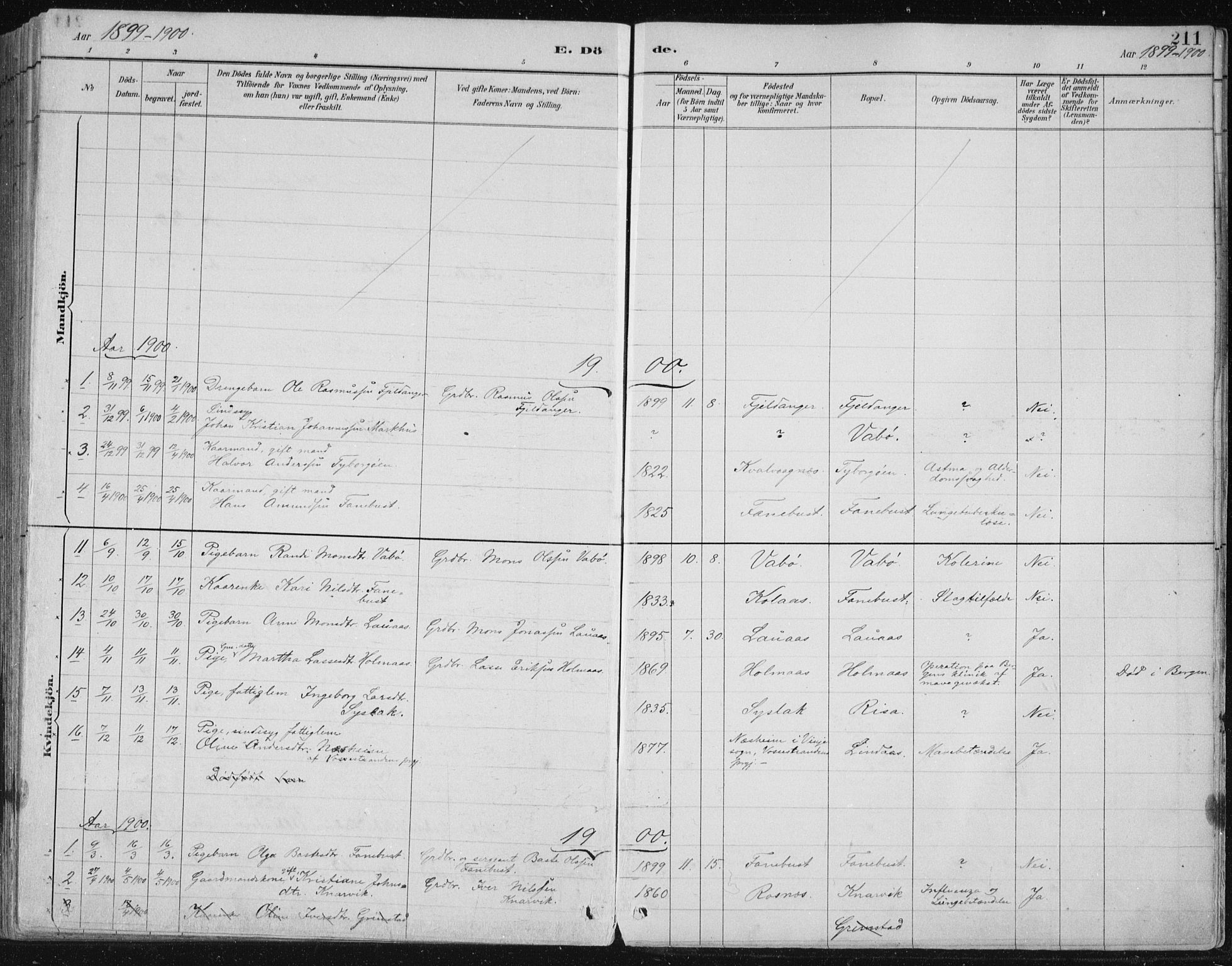 Lindås Sokneprestembete, SAB/A-76701/H/Hab: Parish register (copy) no. B 3, 1886-1914, p. 211