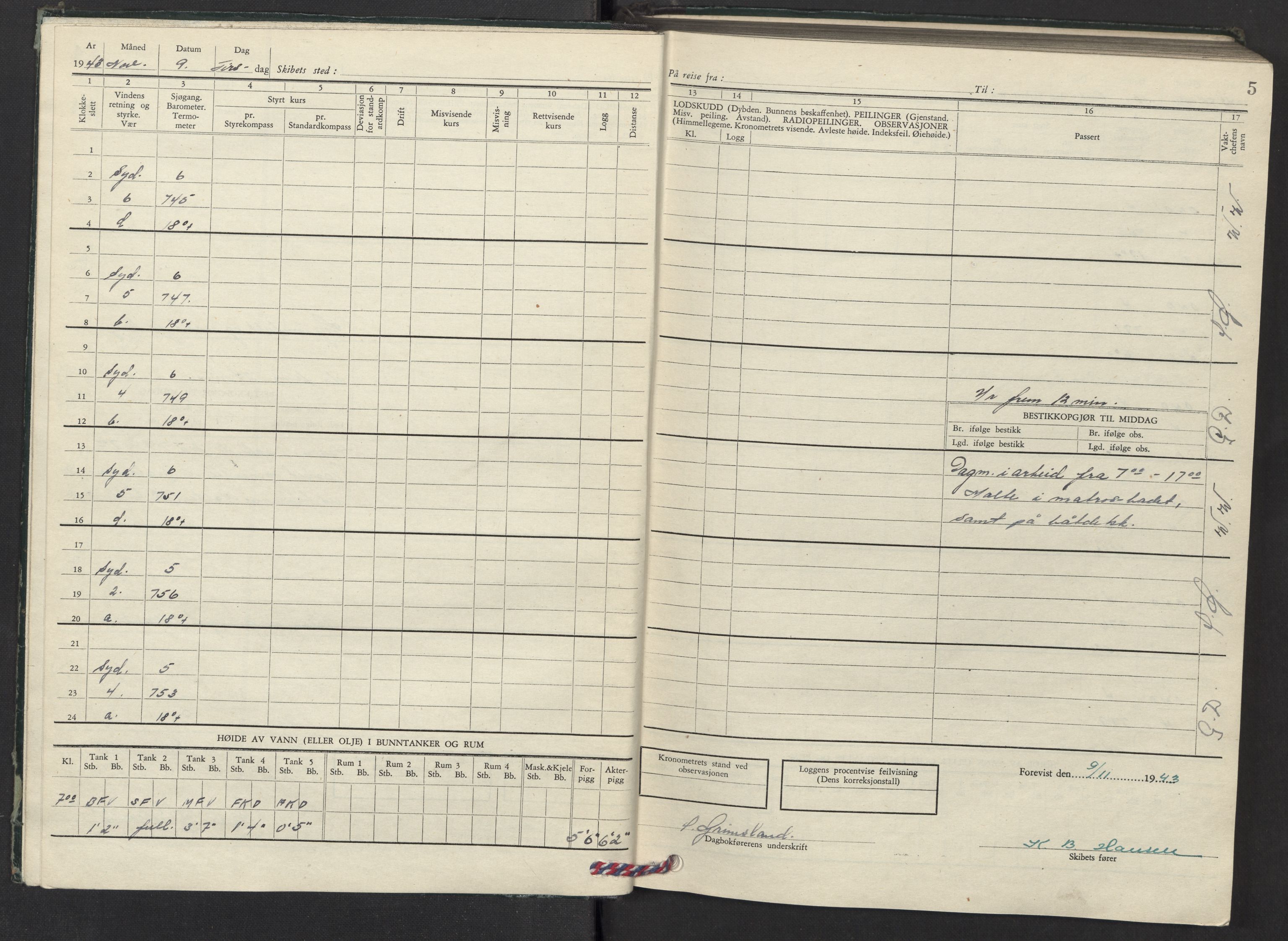 Nortraship, Skipsdagbøker, AV/RA-S-2168/F/L1361/0007: Boknr. 6693 - 7000 / Boknr. 6699 Spinnanger, 1943-1944