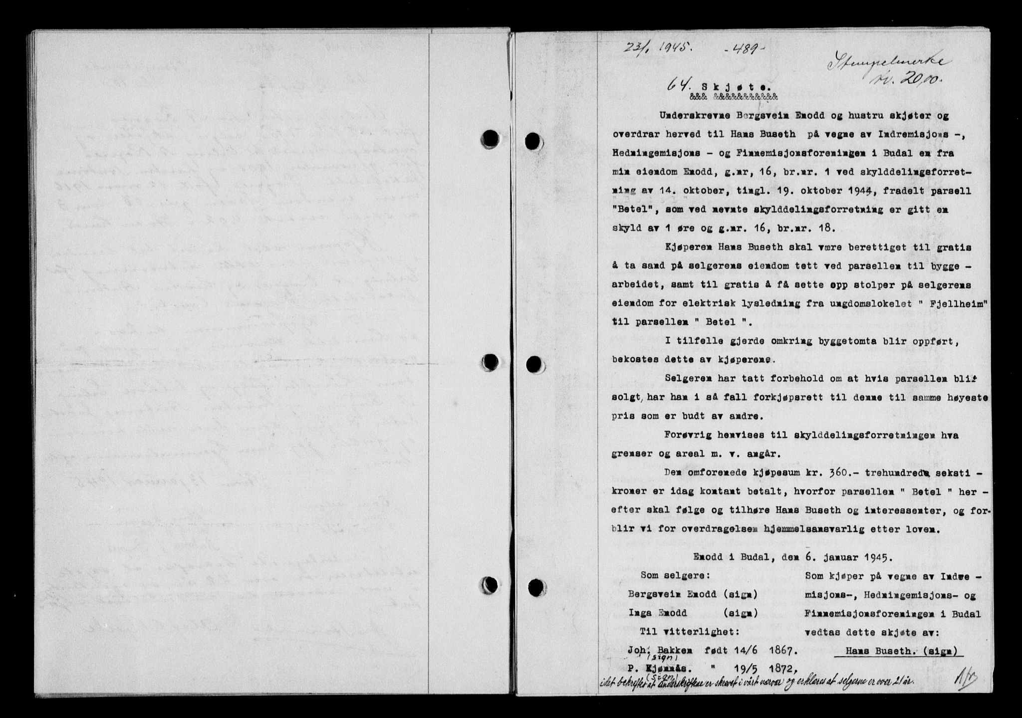 Gauldal sorenskriveri, SAT/A-0014/1/2/2C/L0058: Mortgage book no. 63, 1944-1945, Diary no: : 64/1945