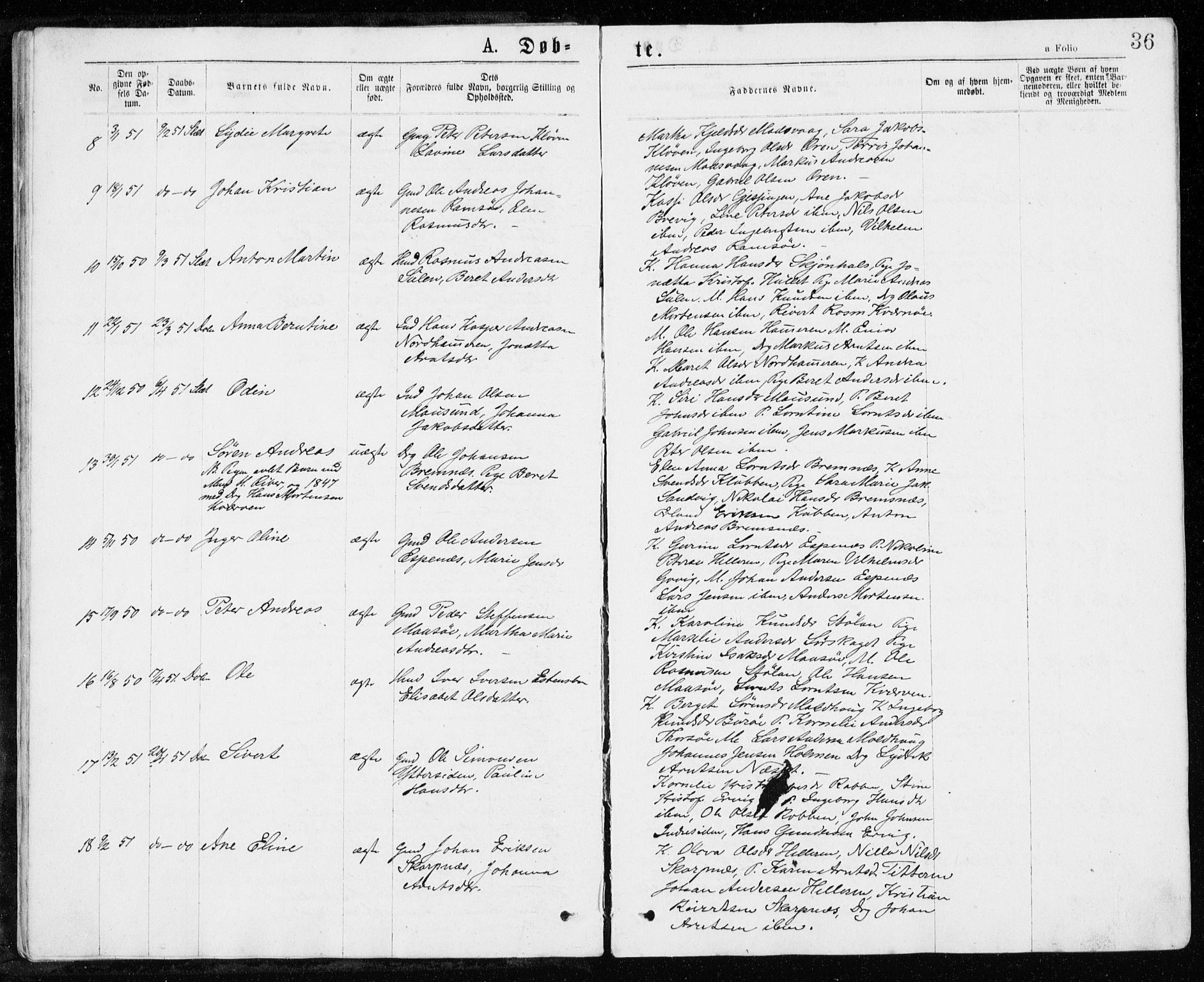 Ministerialprotokoller, klokkerbøker og fødselsregistre - Sør-Trøndelag, SAT/A-1456/640/L0576: Parish register (official) no. 640A01, 1846-1876, p. 36