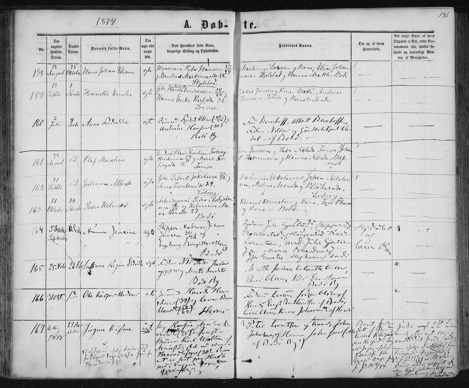 Ministerialprotokoller, klokkerbøker og fødselsregistre - Nordland, SAT/A-1459/801/L0008: Parish register (official) no. 801A08, 1864-1875, p. 136