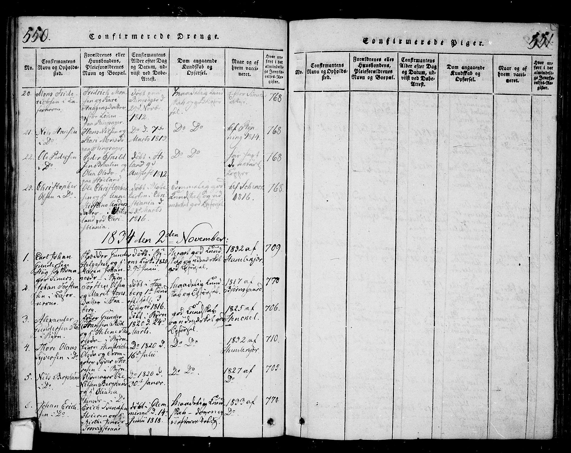 Fredrikstad prestekontor Kirkebøker, SAO/A-11082/F/Fa/L0004: Parish register (official) no. 4, 1816-1834, p. 550-551