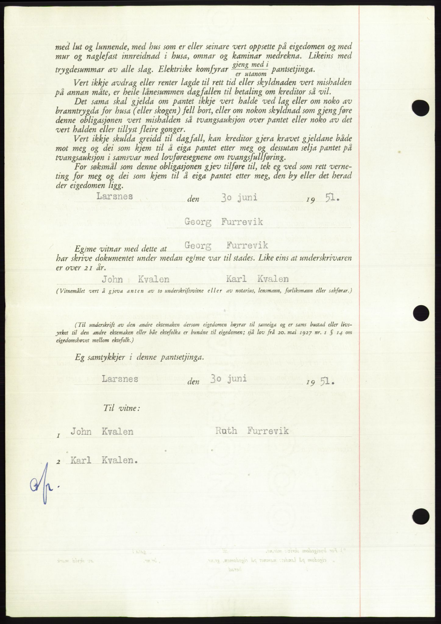 Søre Sunnmøre sorenskriveri, AV/SAT-A-4122/1/2/2C/L0120: Mortgage book no. 8B, 1951-1951, Diary no: : 1273/1951