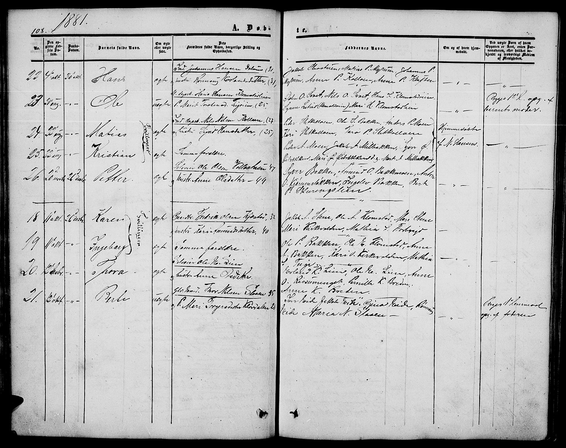 Nord-Fron prestekontor, SAH/PREST-080/H/Ha/Hab/L0003: Parish register (copy) no. 3, 1851-1886, p. 108