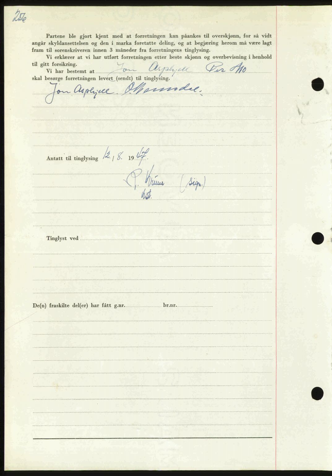 Orkdal sorenskriveri, AV/SAT-A-4169/1/2/2C: Mortgage book no. A, 1947-1947, Diary no: : 1005/1947