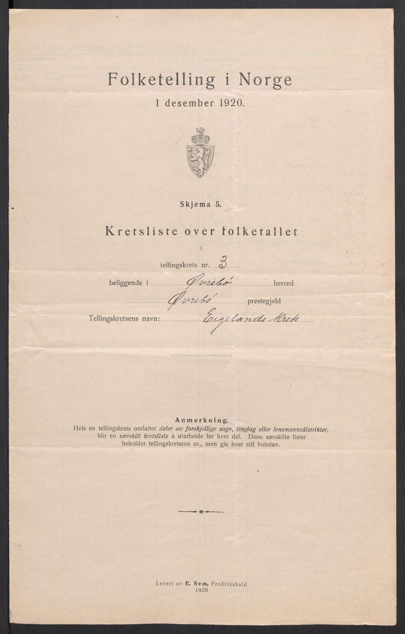 SAK, 1920 census for Øvrebø, 1920, p. 17