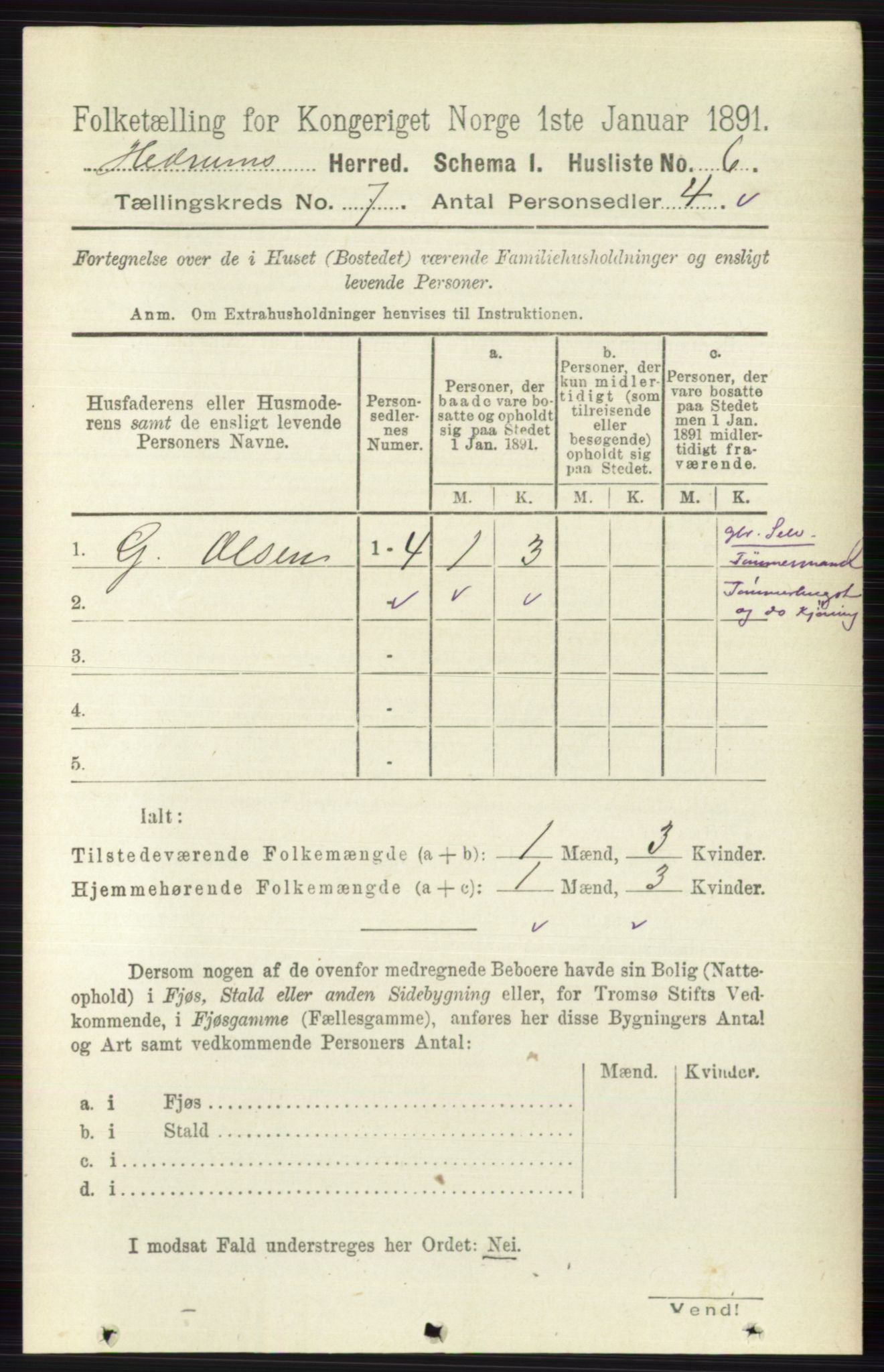 RA, 1891 census for 0727 Hedrum, 1891, p. 2951