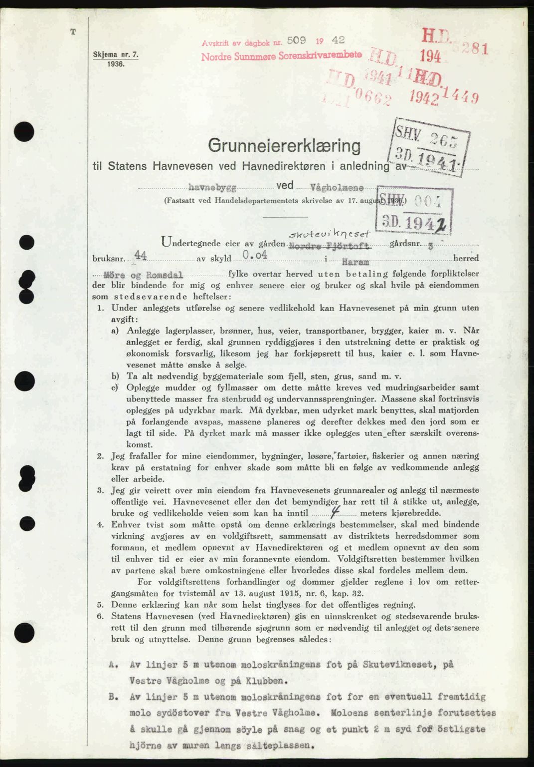 Nordre Sunnmøre sorenskriveri, AV/SAT-A-0006/1/2/2C/2Ca: Mortgage book no. A13, 1942-1942, Diary no: : 509/1942