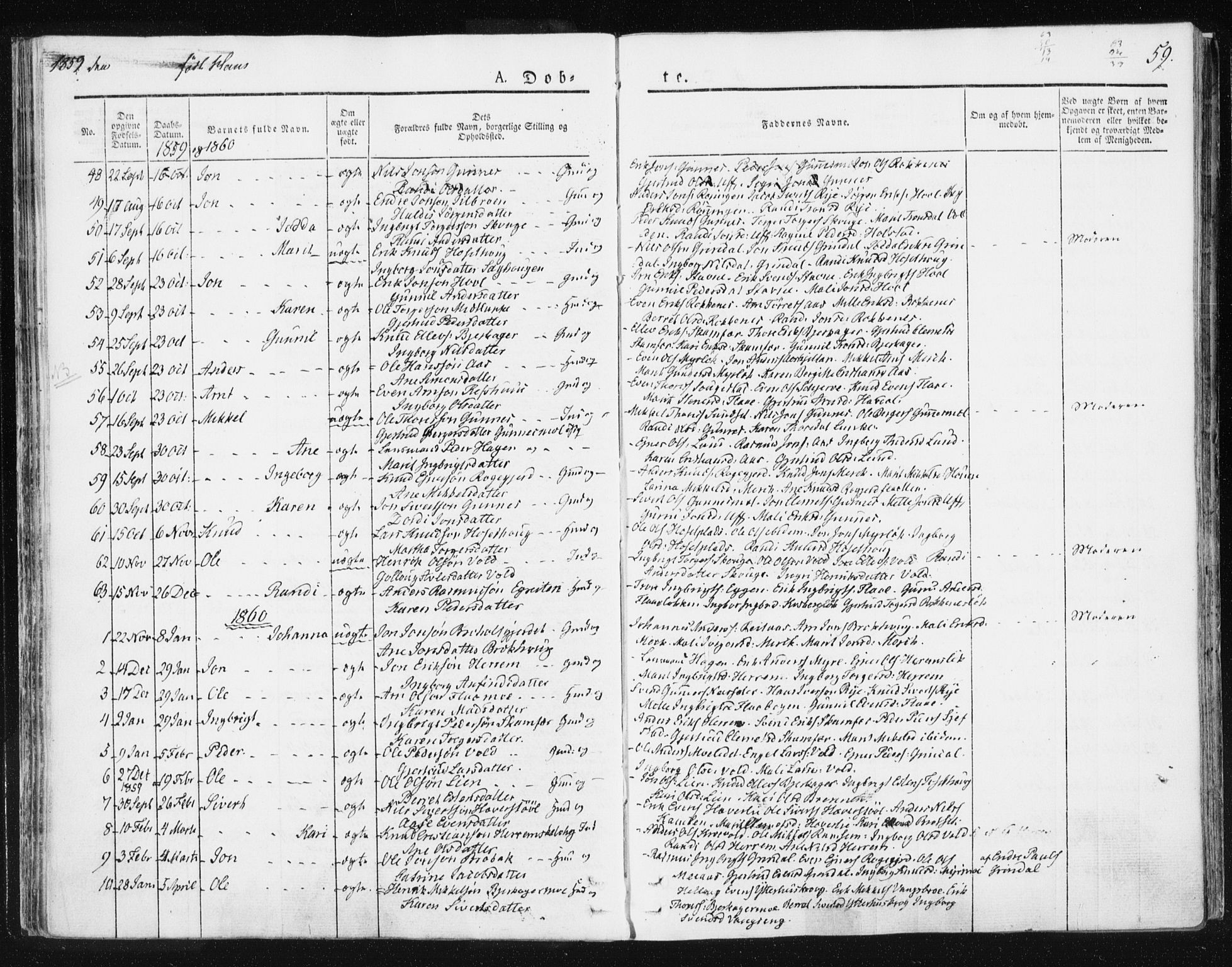 Ministerialprotokoller, klokkerbøker og fødselsregistre - Sør-Trøndelag, SAT/A-1456/674/L0869: Parish register (official) no. 674A01, 1829-1860, p. 59