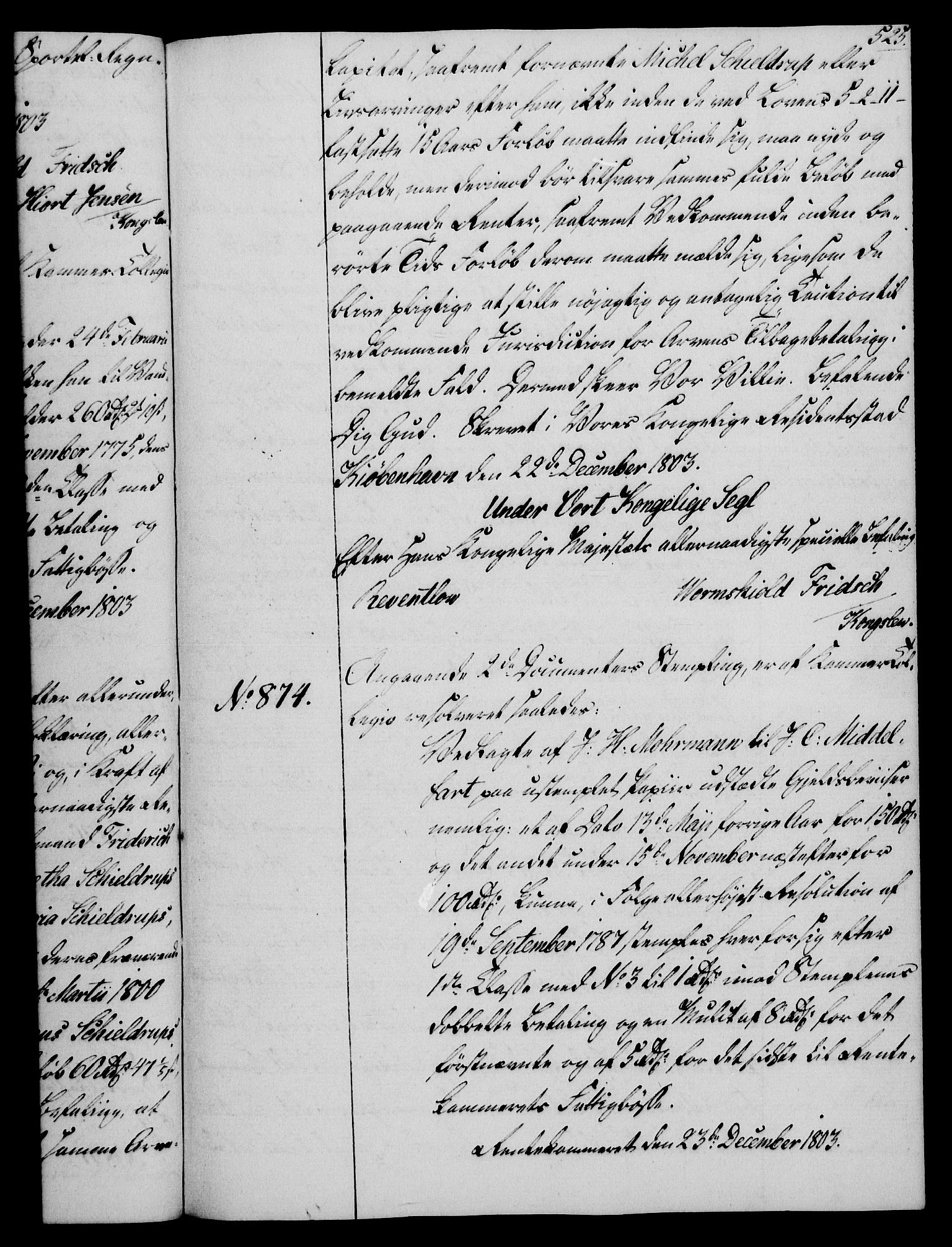 Rentekammeret, Kammerkanselliet, AV/RA-EA-3111/G/Gg/Gga/L0017: Norsk ekspedisjonsprotokoll med register (merket RK 53.17), 1801-1803, p. 525