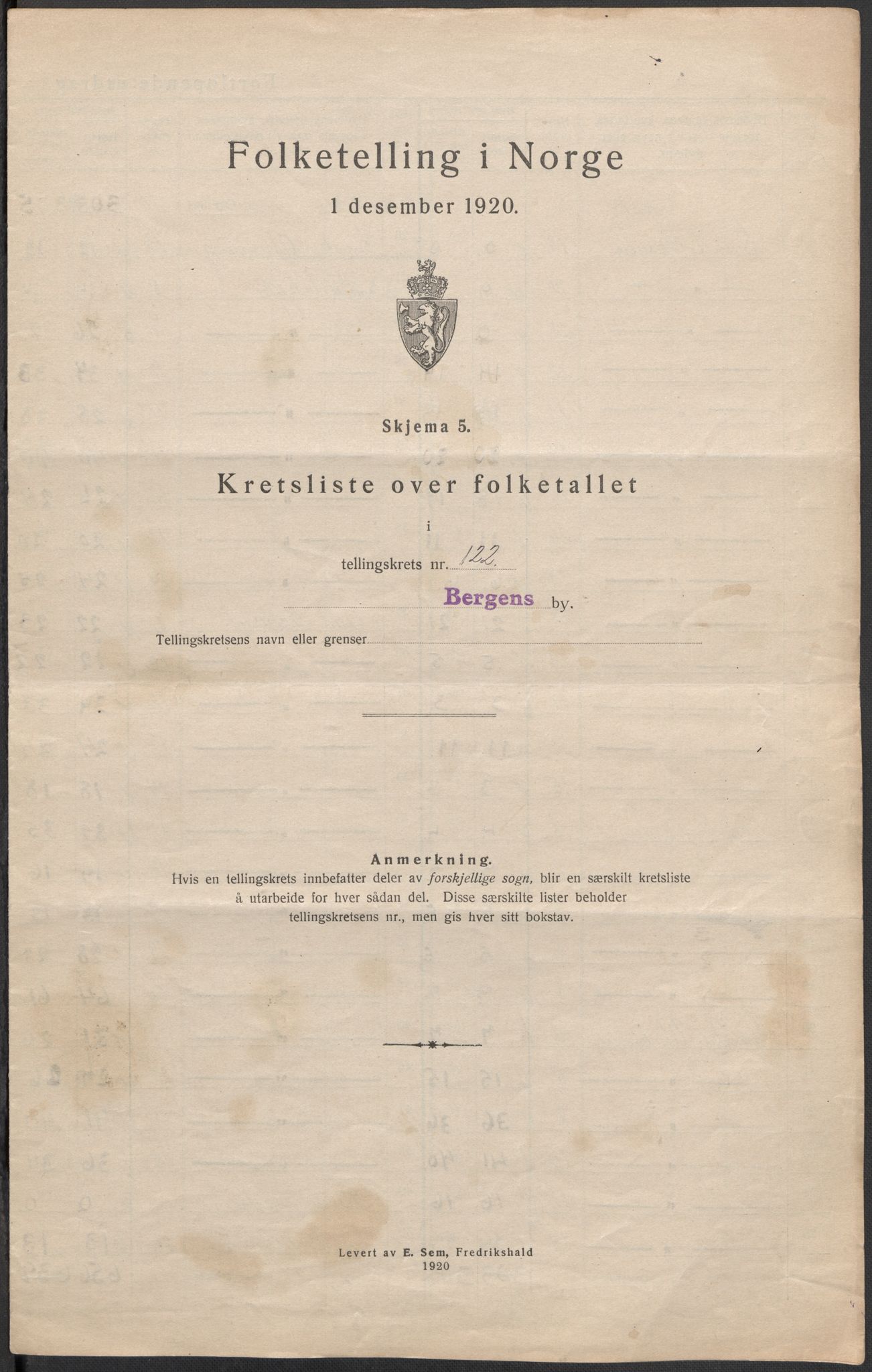 SAB, 1920 census for Bergen, 1920, p. 381