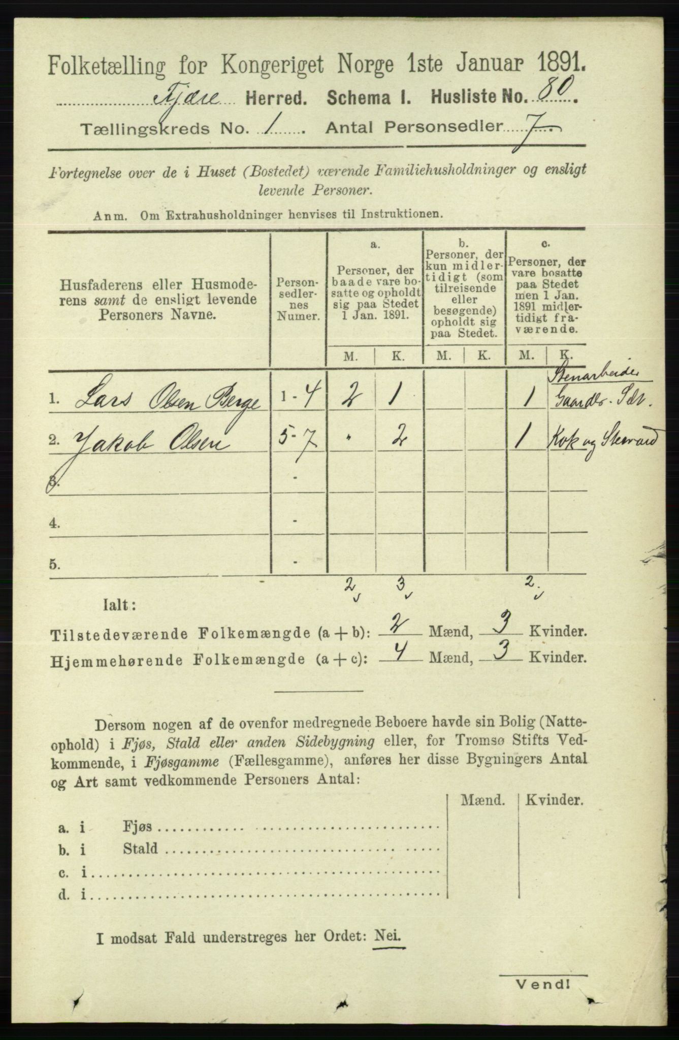 RA, 1891 census for 0923 Fjære, 1891, p. 115