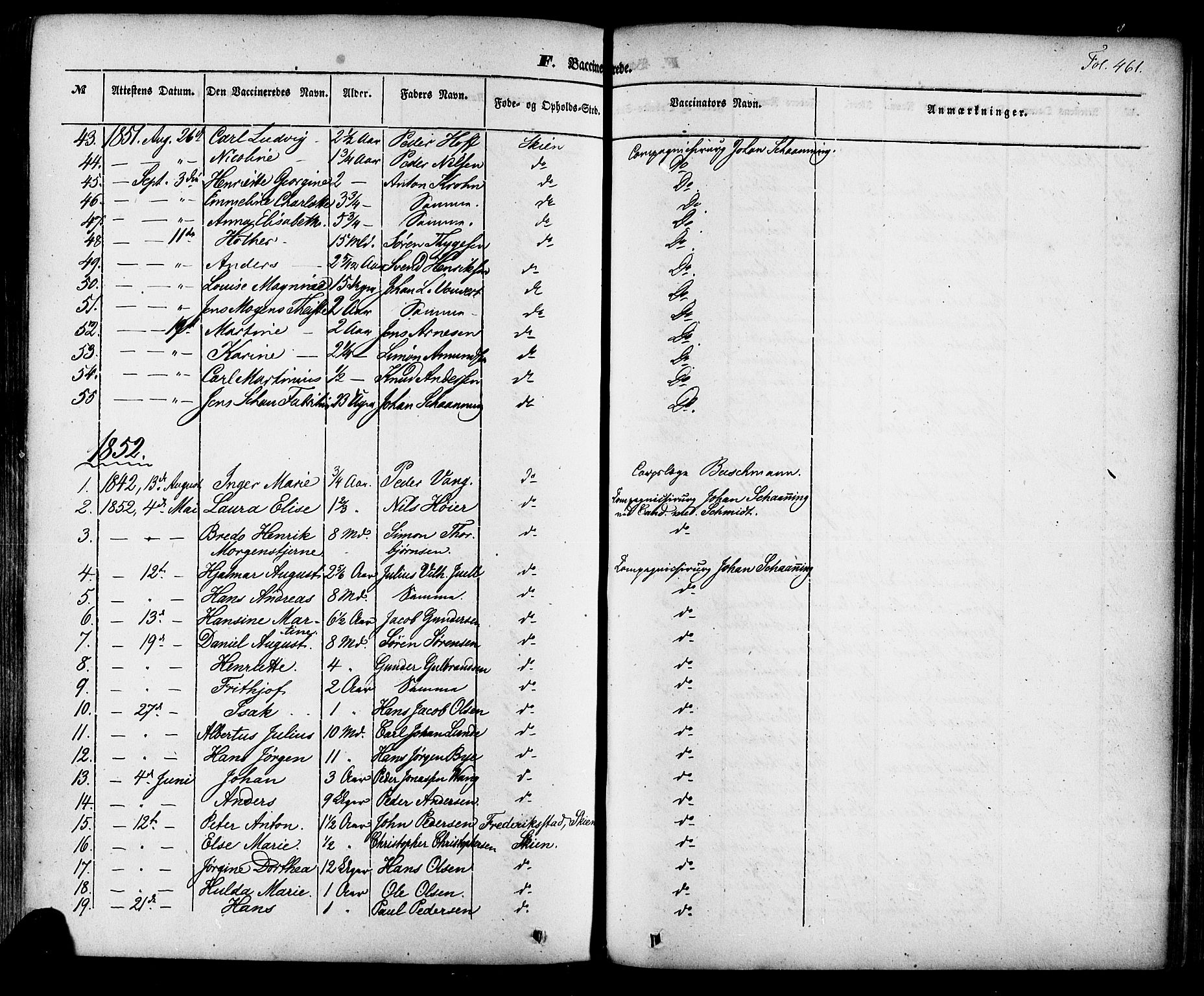 Skien kirkebøker, SAKO/A-302/F/Fa/L0006a: Parish register (official) no. 6A, 1843-1856, p. 461