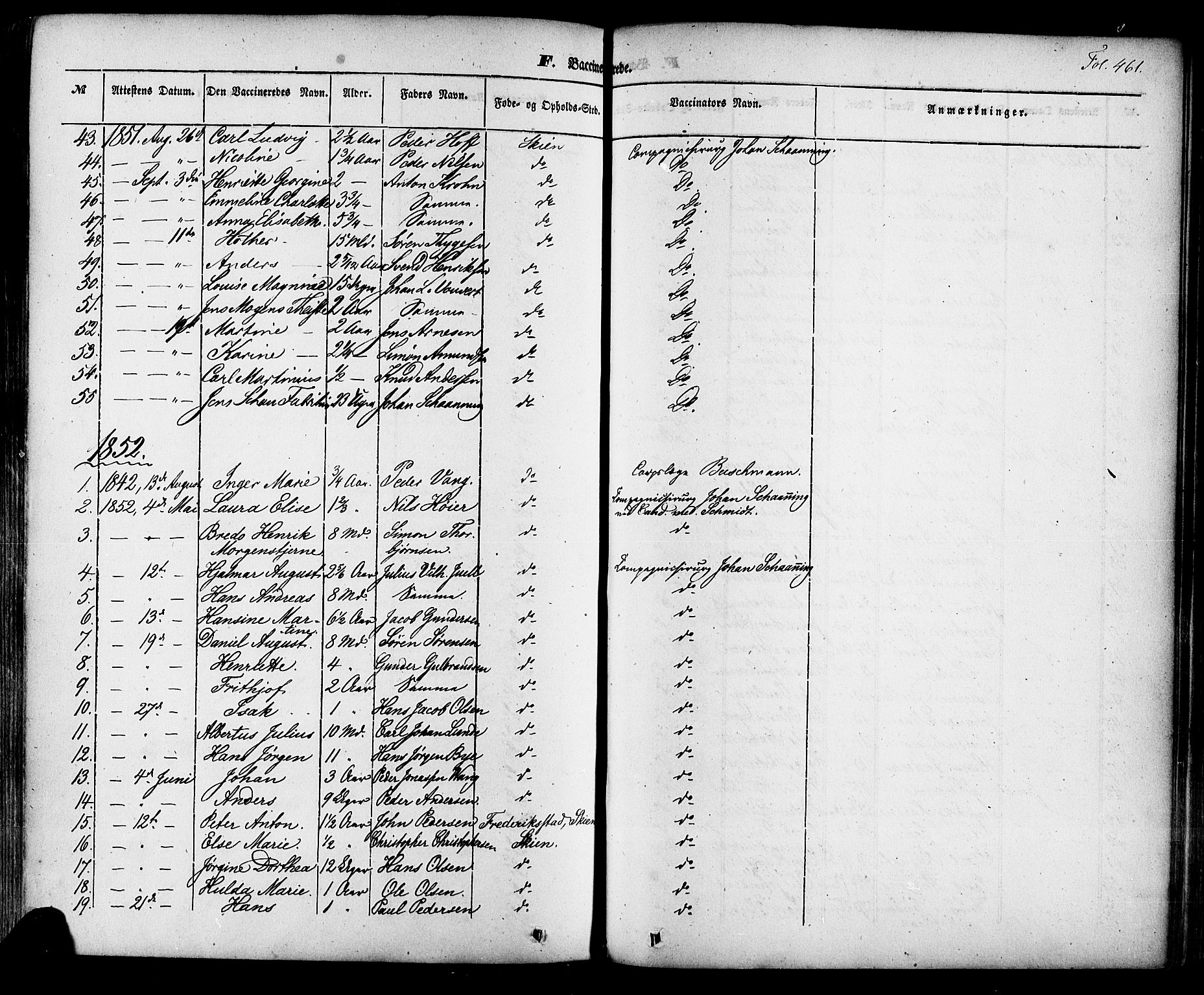 Skien kirkebøker, AV/SAKO-A-302/F/Fa/L0006a: Parish register (official) no. 6A, 1843-1856, p. 461