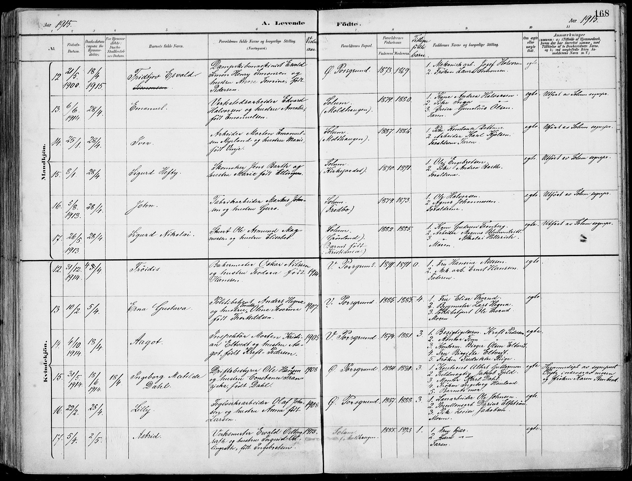 Porsgrunn kirkebøker , AV/SAKO-A-104/F/Fa/L0010: Parish register (official) no. 10, 1895-1919, p. 168