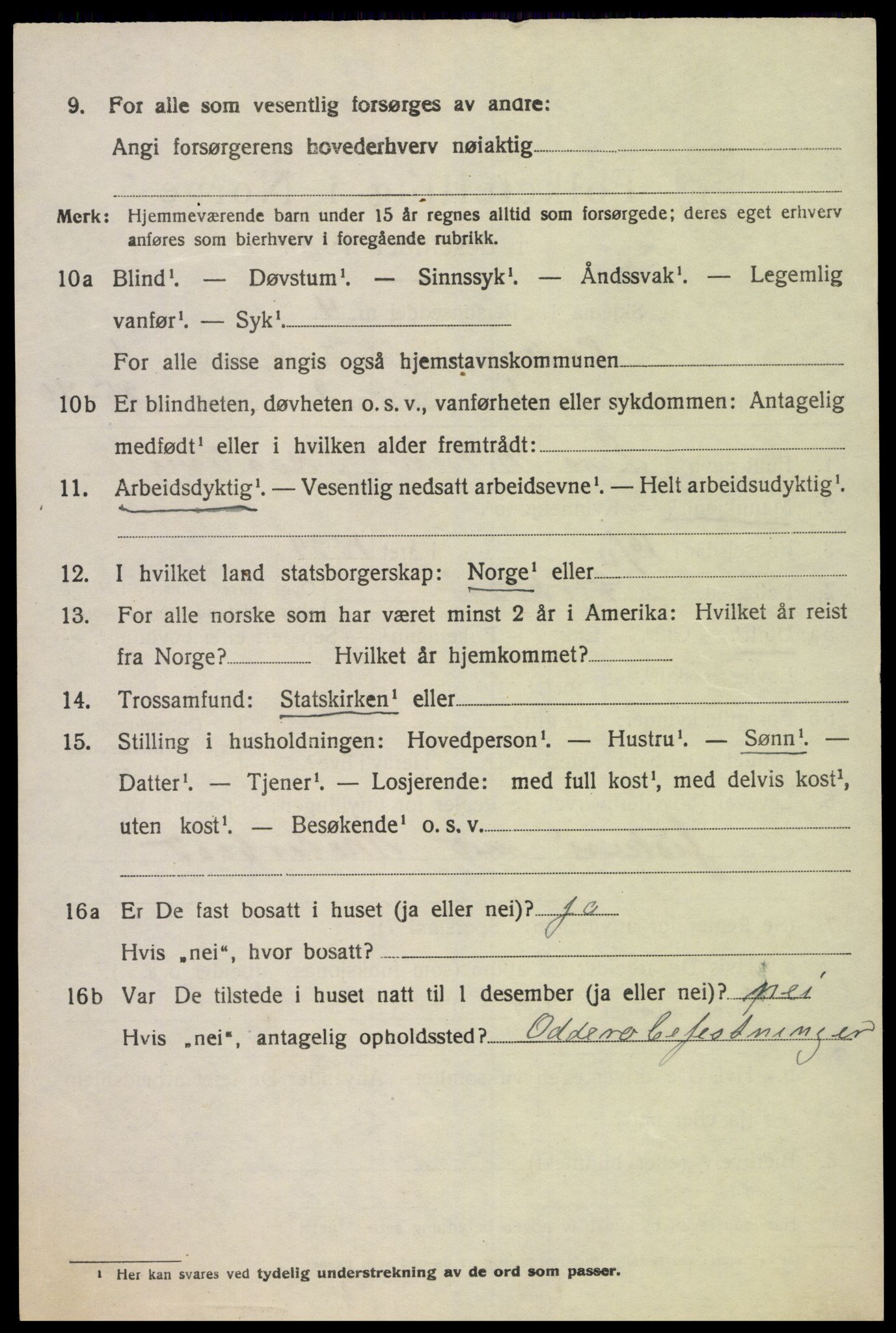 SAK, 1920 census for Oddernes, 1920, p. 2004
