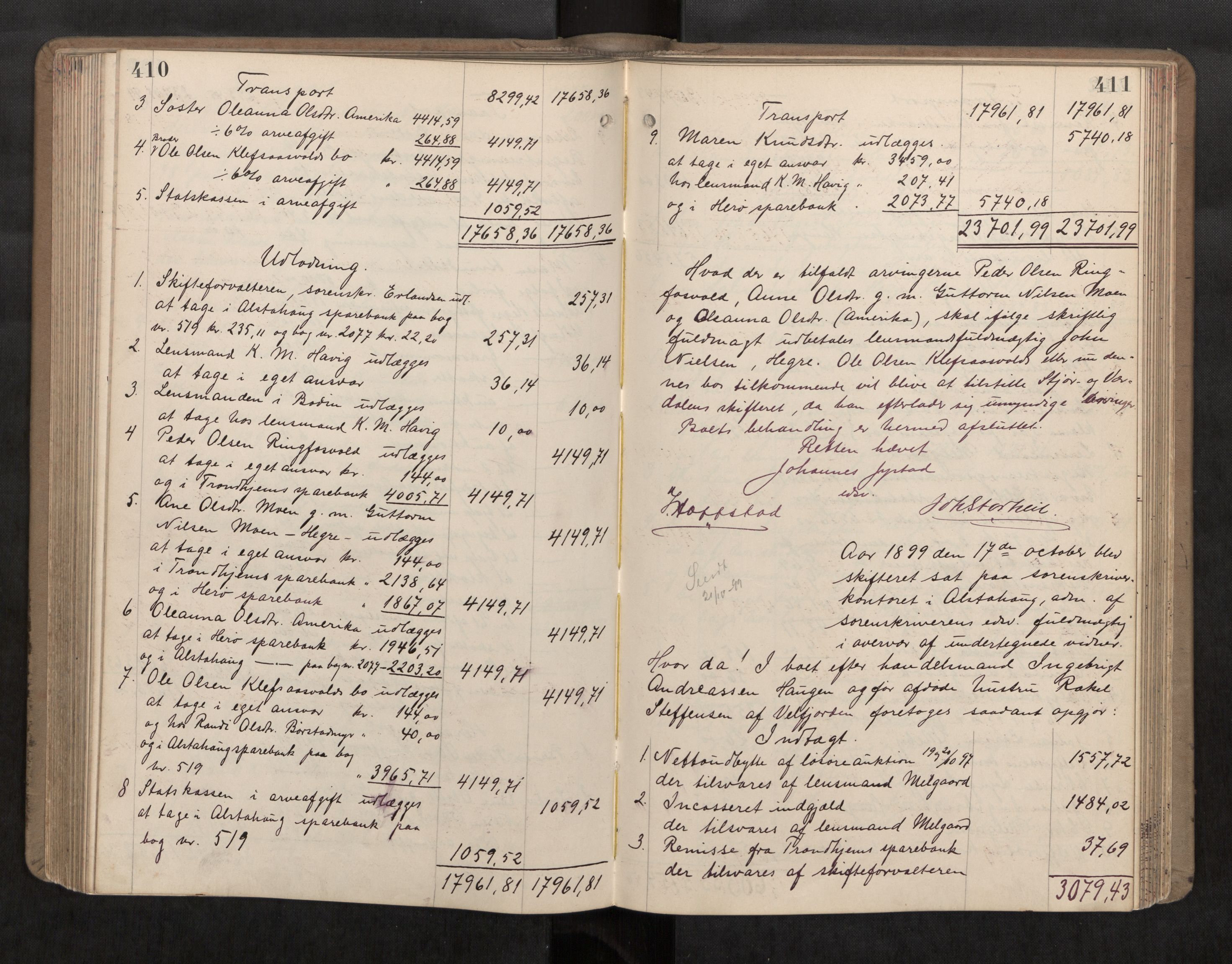 Søndre Helgeland sorenskriveri, AV/SAT-A-4575/1/3/3A/L0006: Skifteutlodningsprot., 1896-1902, p. 410-411
